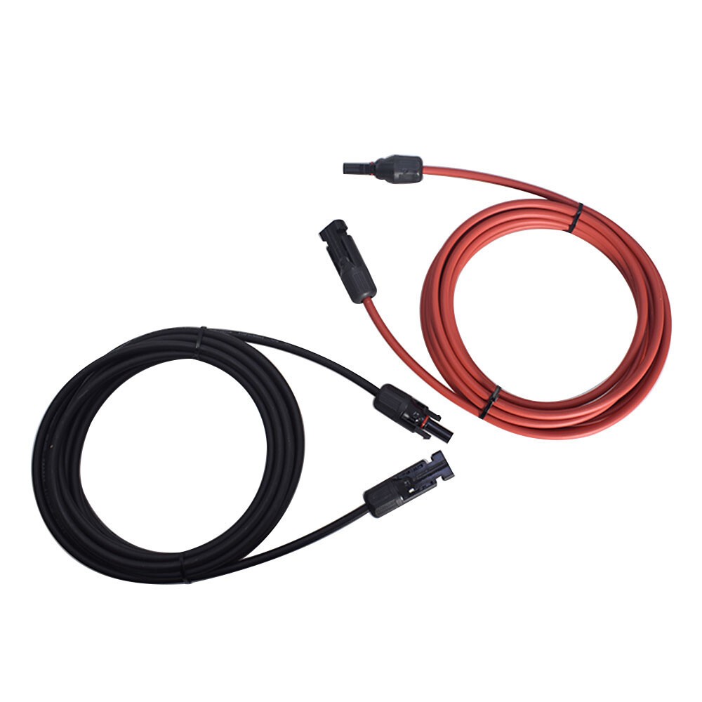 1 Pair 10 Feet Solar Panel Extension Cable Wire Connector 12AWG Black And Red