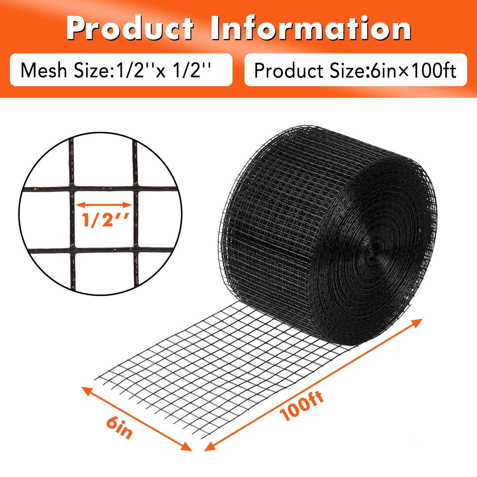 6in x 50/100/120 ft Solar Panel Bird Guard Critter Mesh Roll Kit 100pcs Fastener