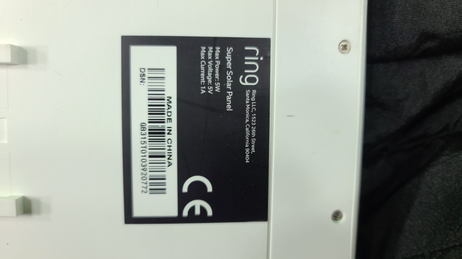 Ring 1st Gen 5W Super Solar Panel, Barrel Plug, White