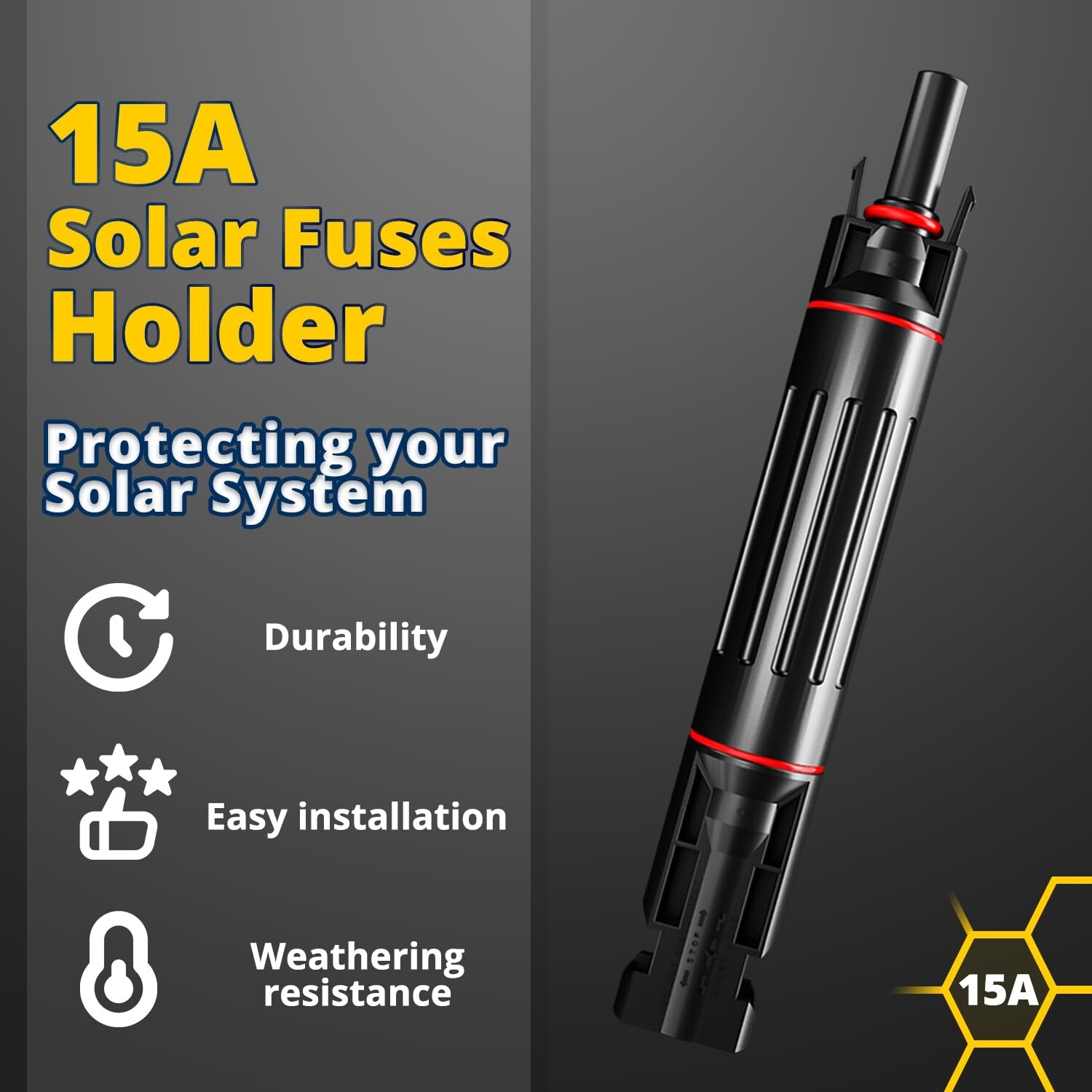 SET of 4 – Waterproof in-Line Fuse Holder w/Fuse 1000V 15A for Solar Panel