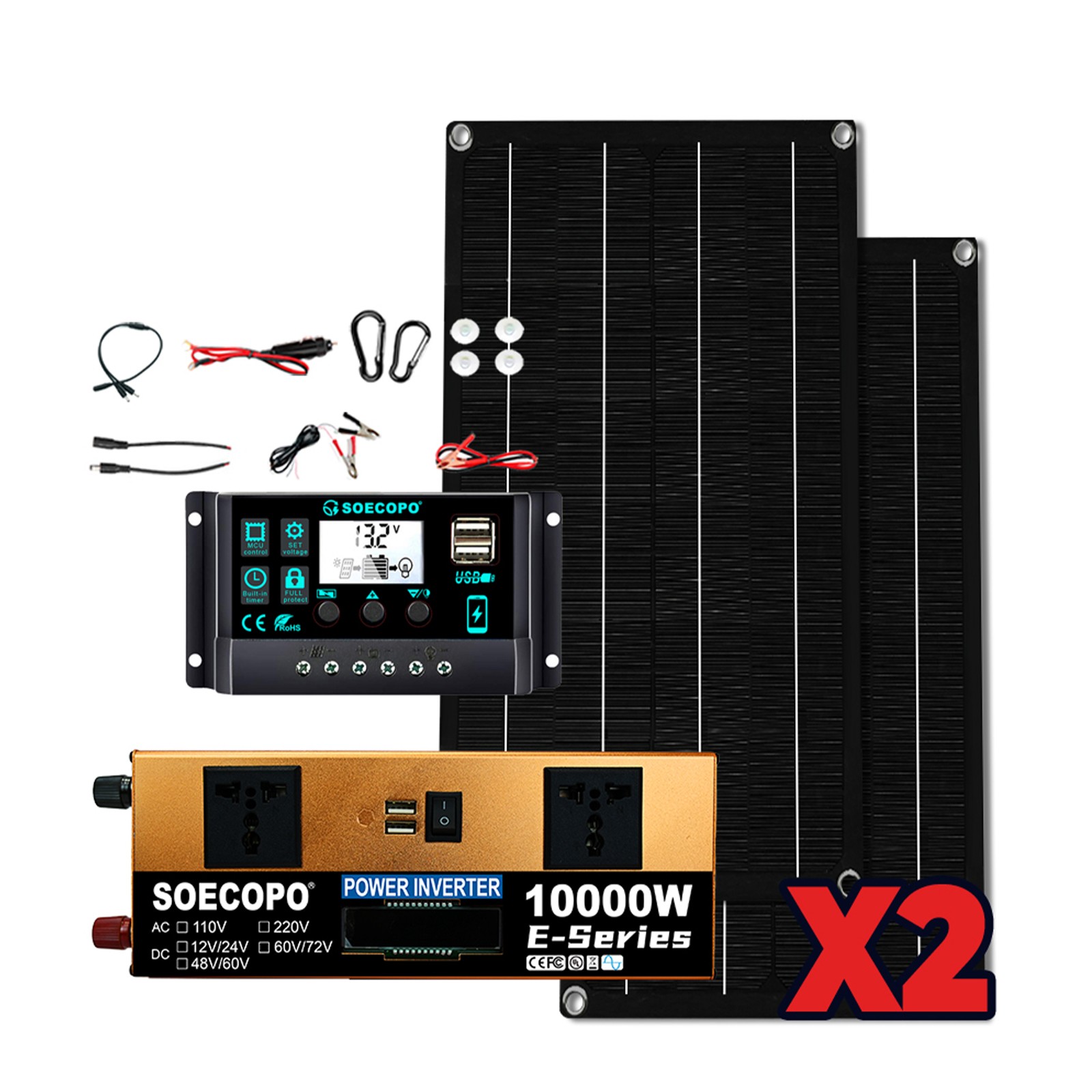 10000W Solar Kit | w/ Efficient Inverter, 2pcs Solar Panels, 100A ControllerXF