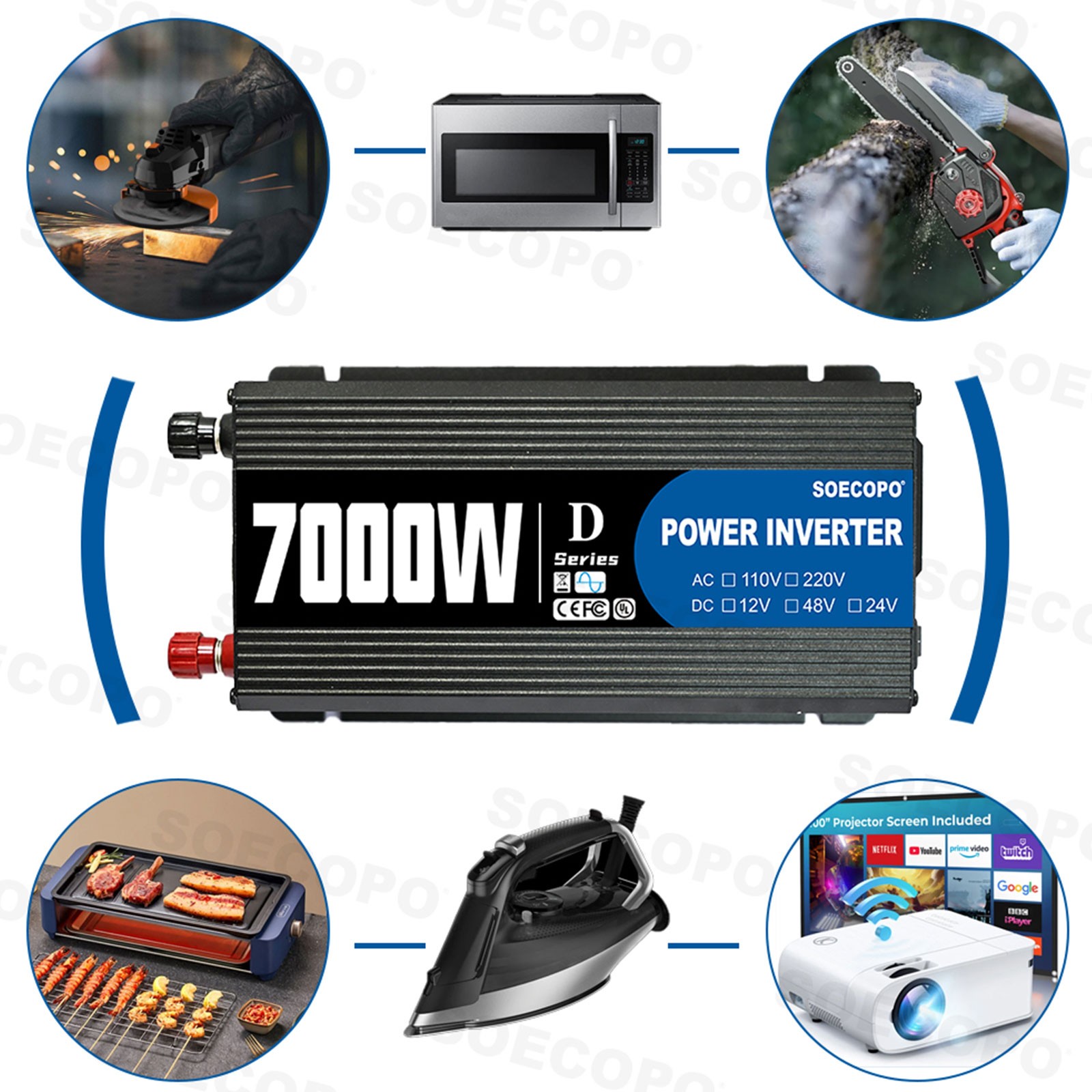 SOECOPO 7000W Peak Solar System Kit 12V To 110V 220V Inverter Generator