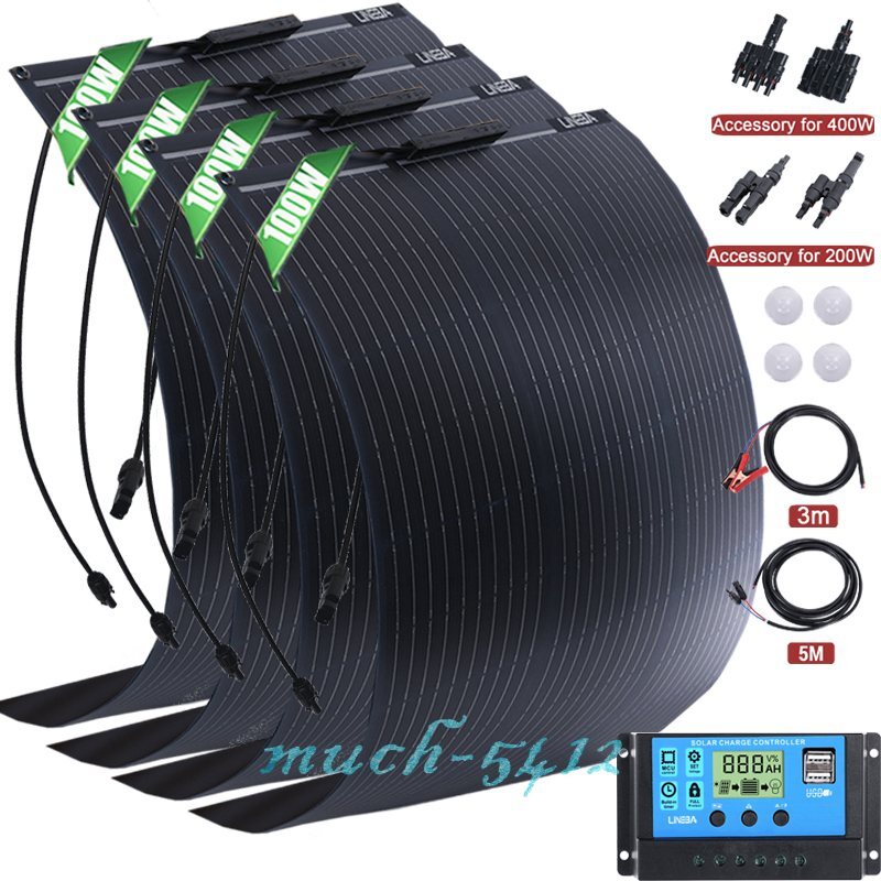 100W 200W 400W Portable Flexible Mono Solar Panel 18V for RV Camping Home Boat
