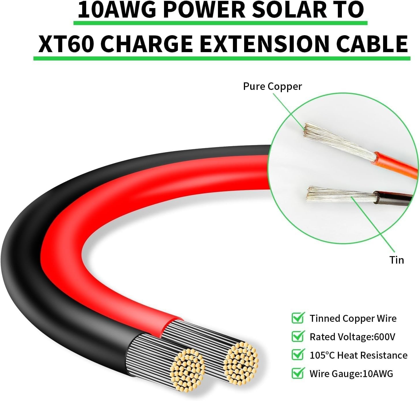50FT XT60 Plug Solar Panel Extension Cable – Waterproof & Certified