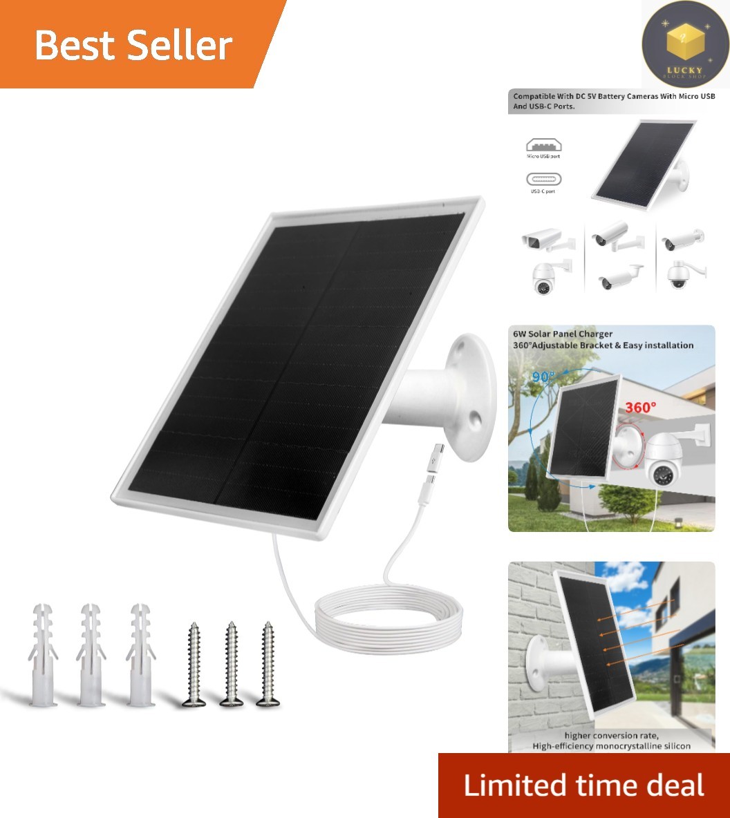 High-Efficiency 6W Solar Panel with 360° Adjustable Mount for Outdoor Cameras
