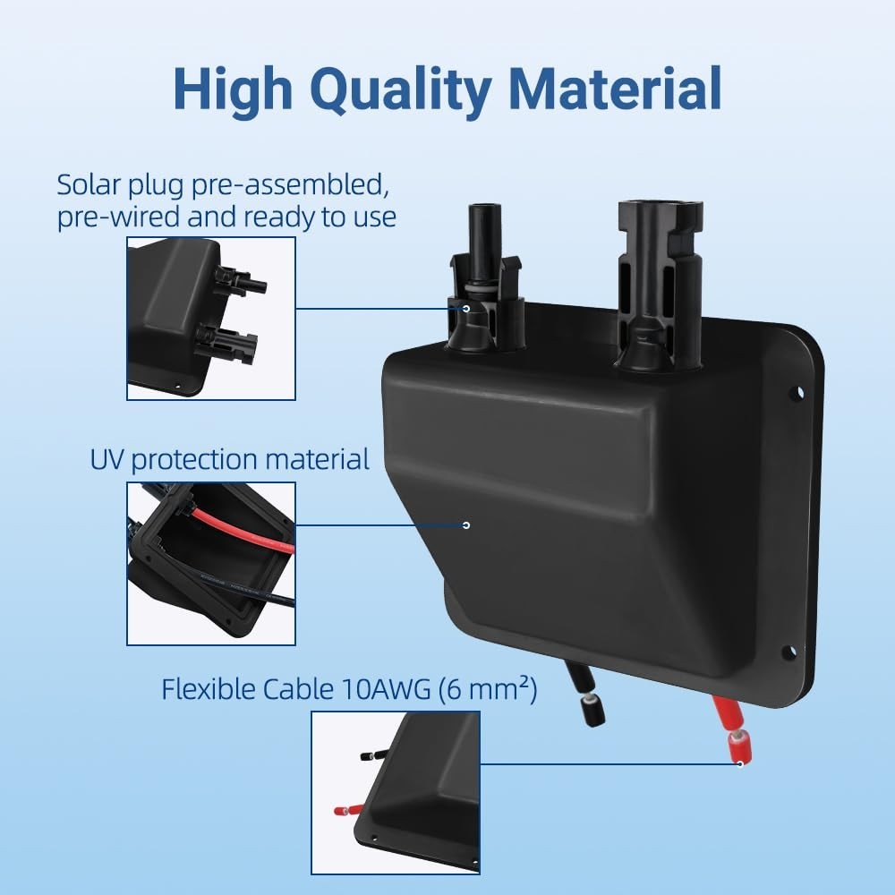 Solar Entry Gland Dual Cable Housing with 1ft 10awg Cable IP68 for RV Boat