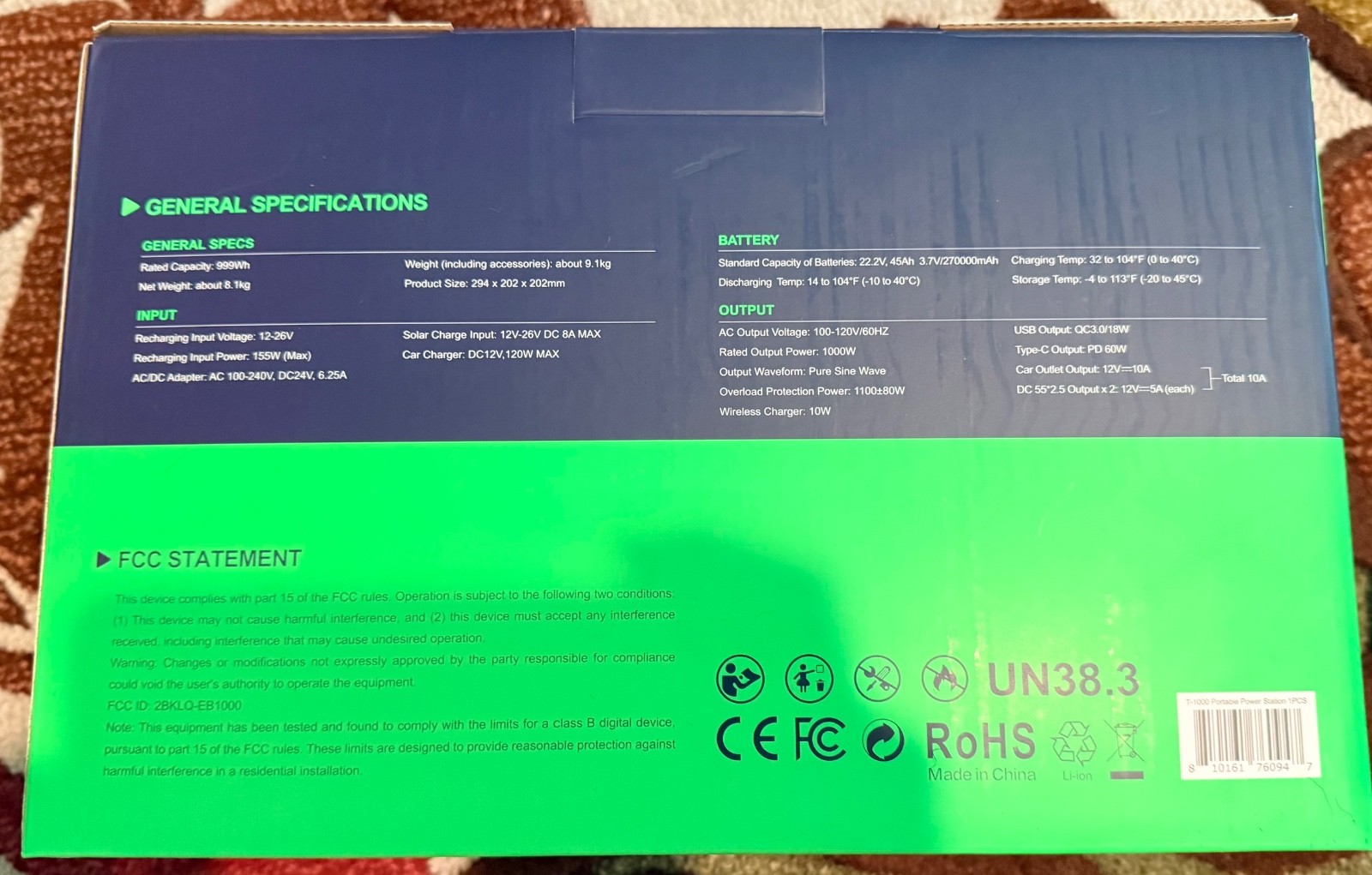 NEW EBL EB1000 Portable Power Station Peak 2000W