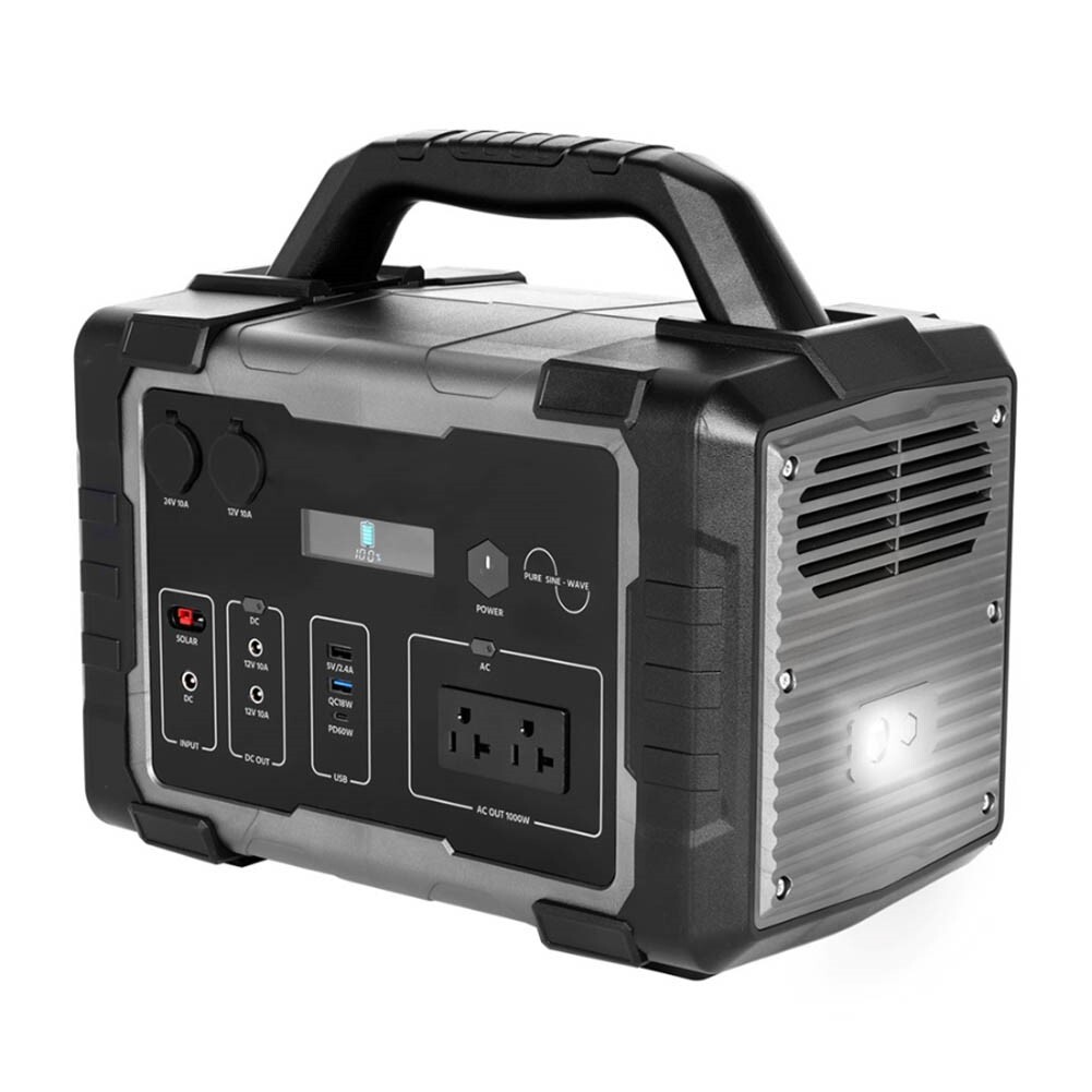 Portable Outdoor Power Station 1000W/1075Wh Lithium Battery Camping Black & Grey