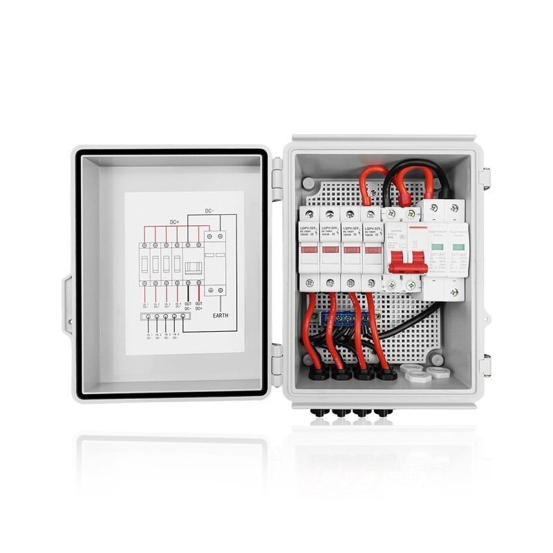 Solar Combiner Box 4 String PV 10A Fuse 2P 63A Breakers Waterproof Off-Grid New