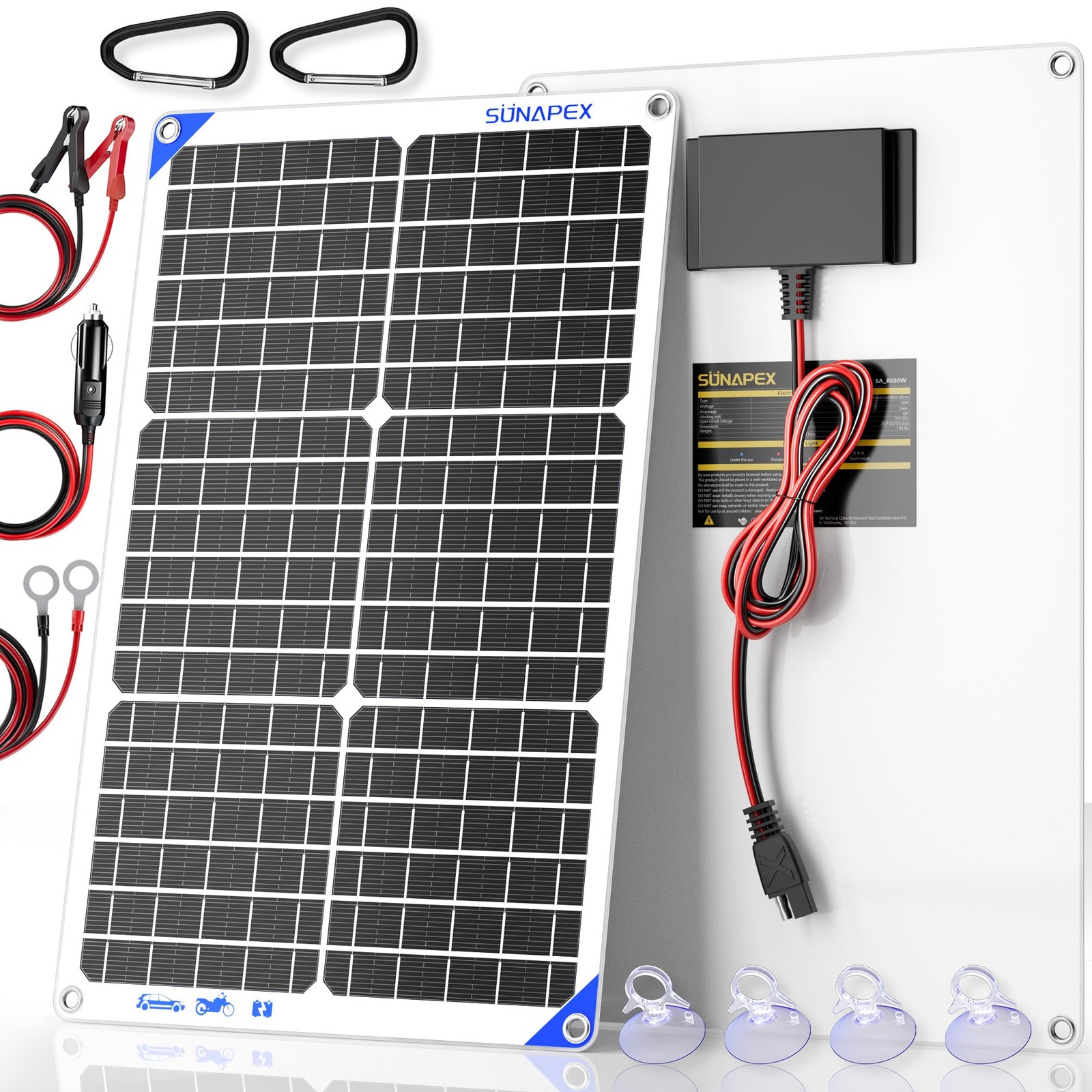 30W Solar Trickle Charger Maintainer 12V Solar Powered Battery Charger for Car