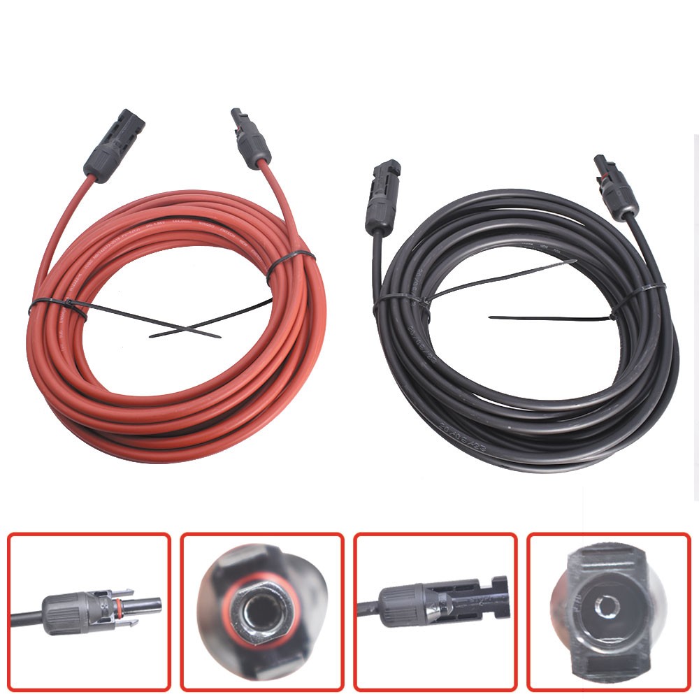 1 Pair 30ft Solar Panel Extension Cable Wire Connector Black + Red 12AWG