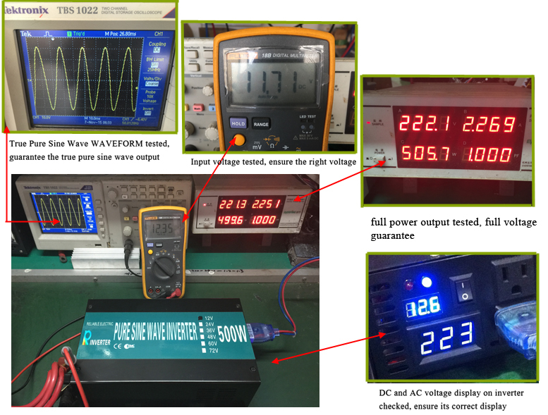 Pure Sine Wave Inverter 24V to 120V Power Converter 500W Home Car Remote Control