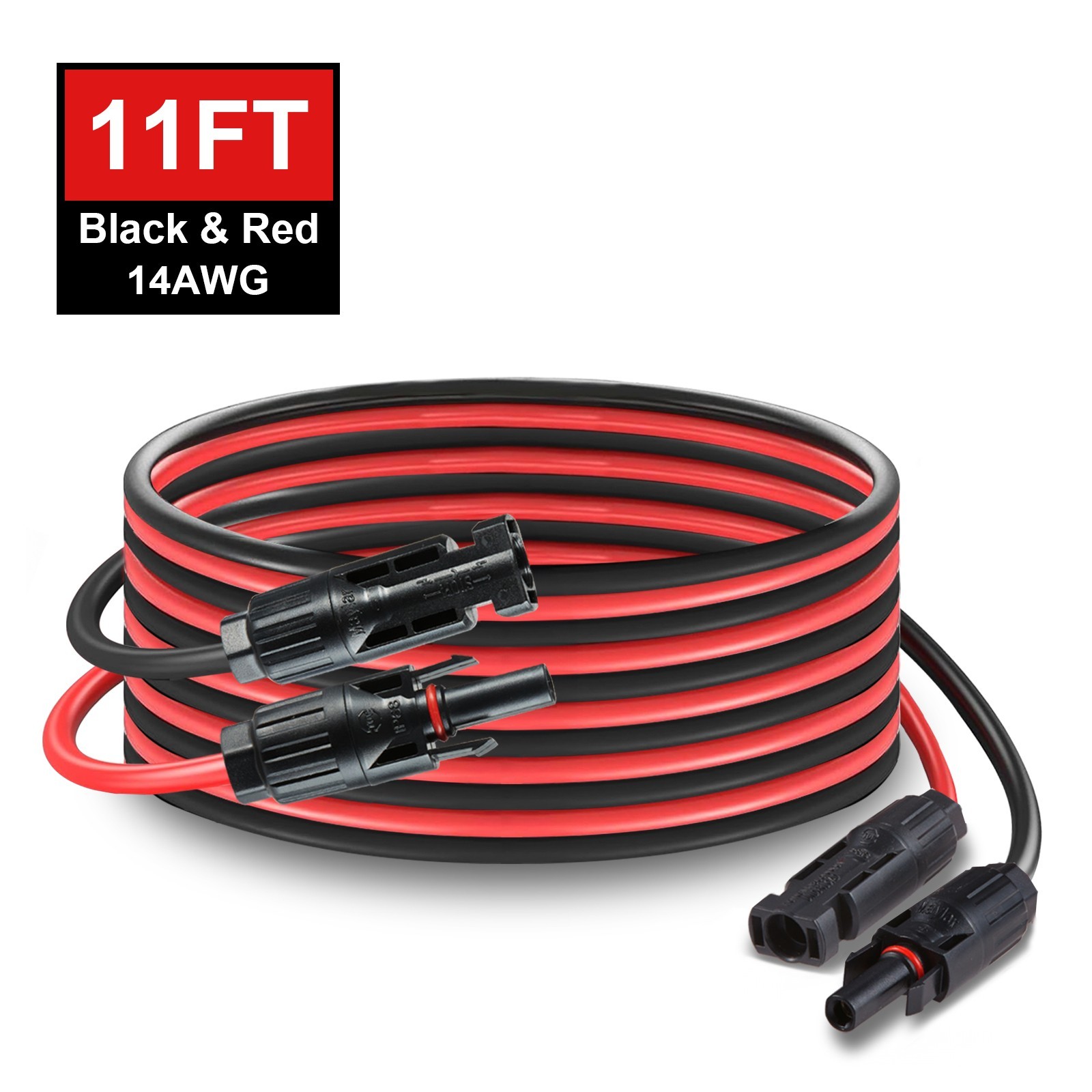 MHPOWOS solar panel cable wire 14 AWG solar connector cable 11 Ft 20Ft Red black