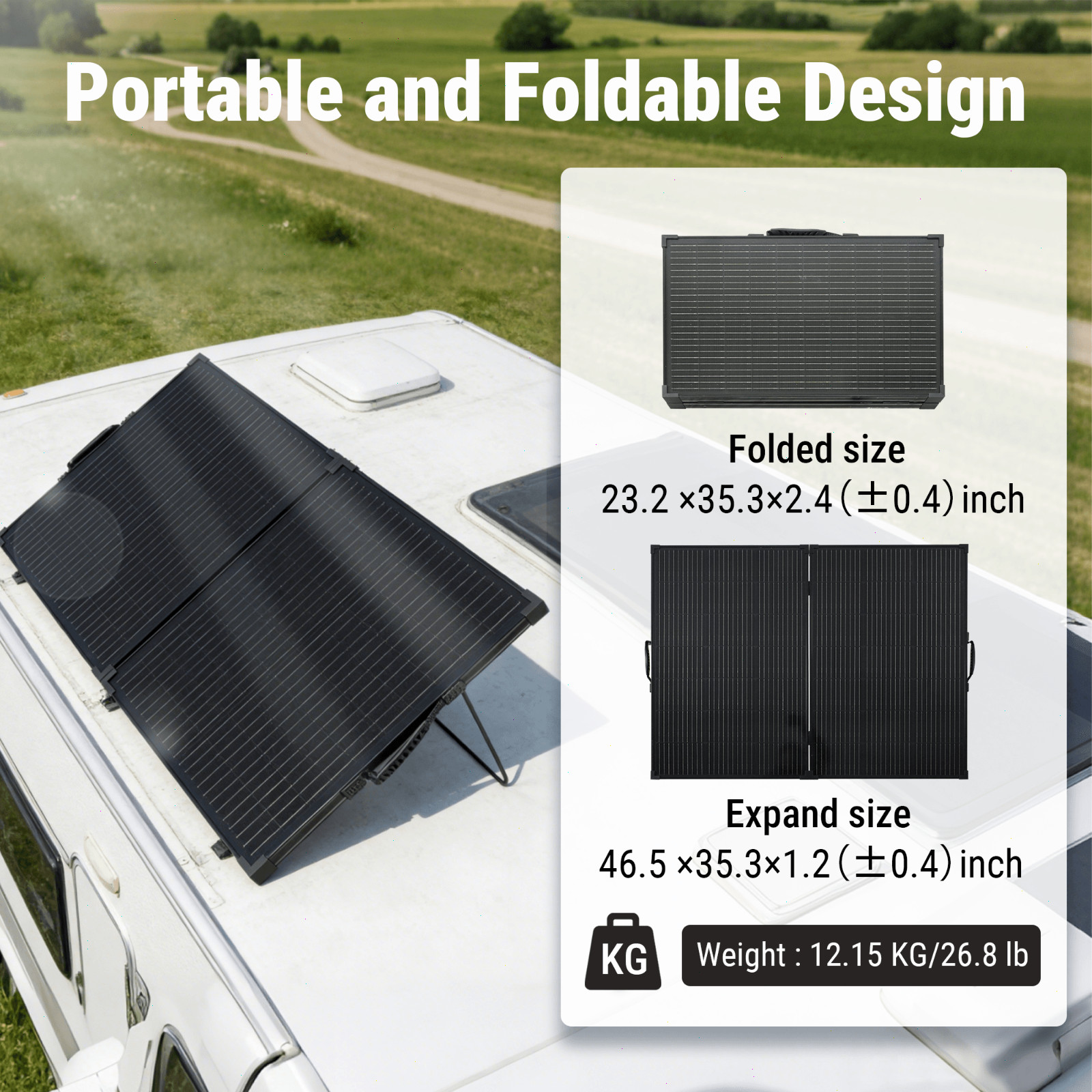 200W Foldable Solar Panel Kit,25% High-Efficiency A+ Monocrystalline Glass Panel