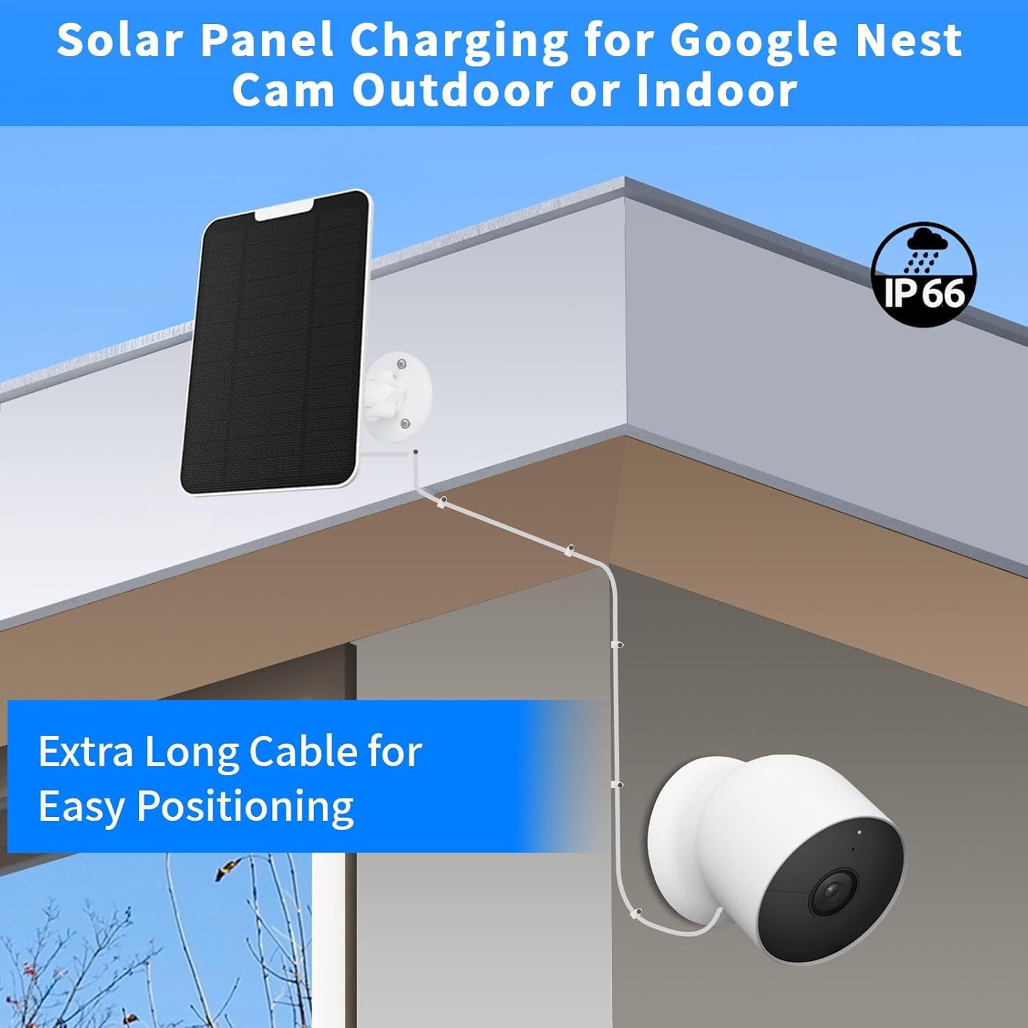 Solar Panel for Google Nest Camera Outdoor Battery Version,4W IP66 Waterproof So
