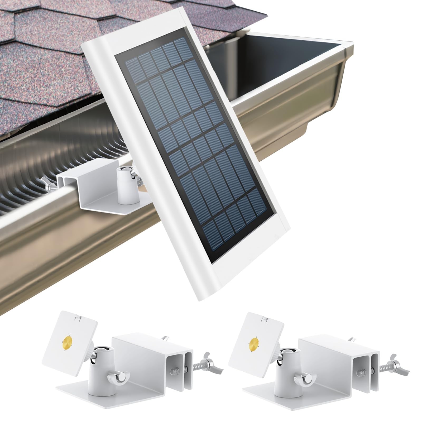 2-Pack Solar Panel Gutter Mount Bracket, No Drill, 360° Rotation, Weatherproof,