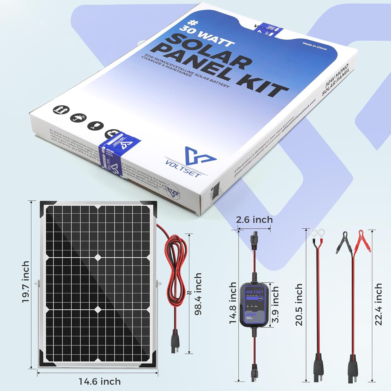 30W 12V Solar Panel Kit with MPPT Controller for RV, Boat, Motorcycle