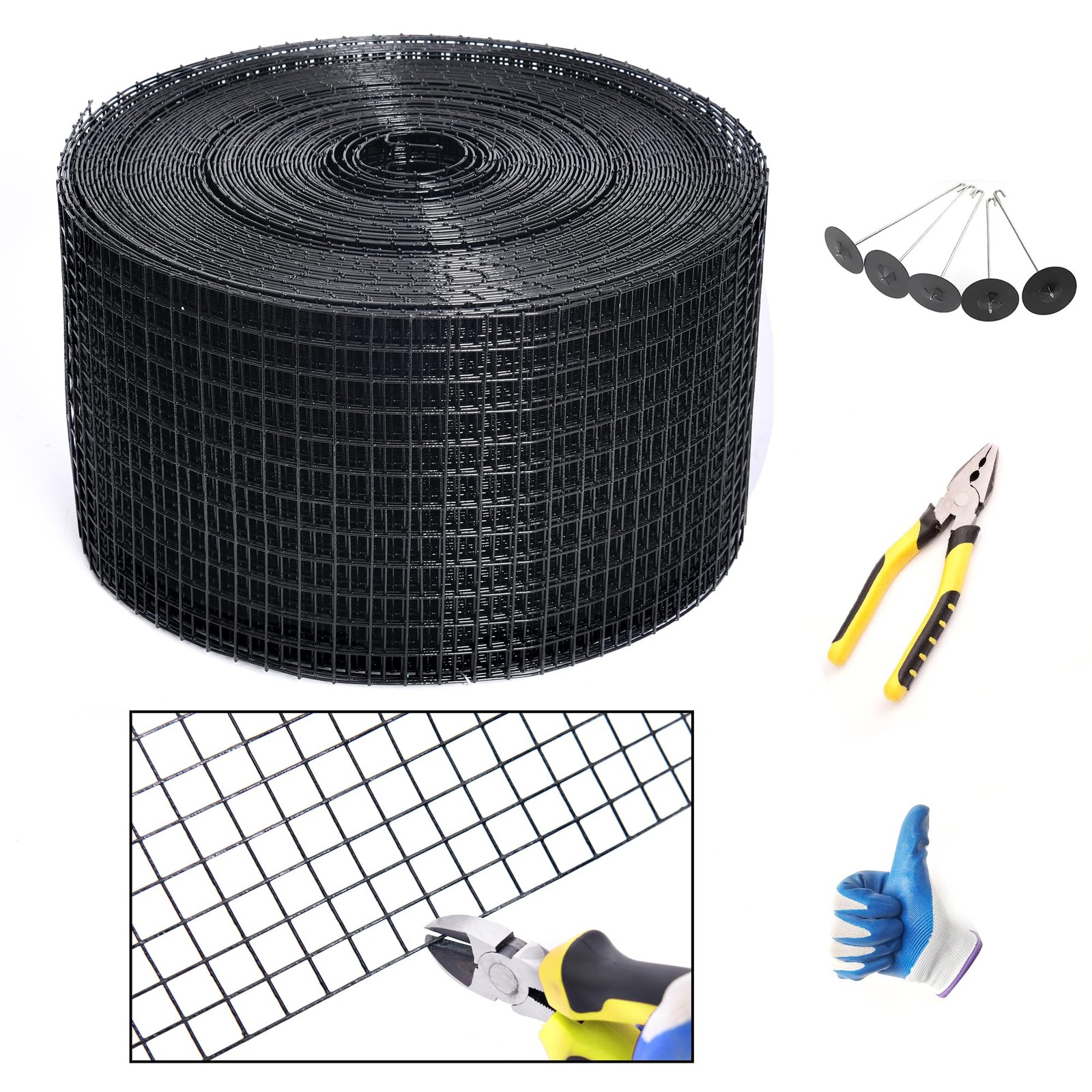 PVC Coated Critter Guard Roll Kit 8in X 100ft Black Steel Mesh Wire for Solar Pa