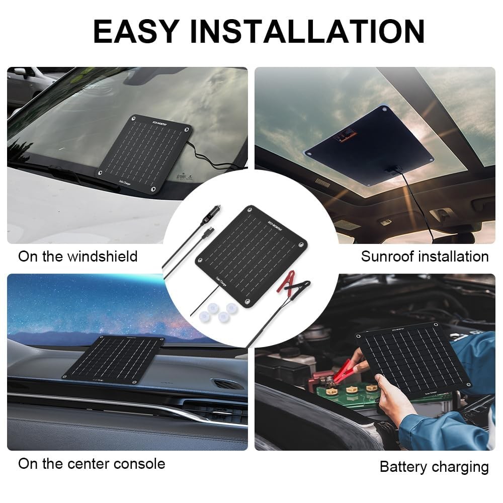 ECO-WORTHY 10W Solar Car Battery Charger Maintainer 12V Waterproof 10W, Black