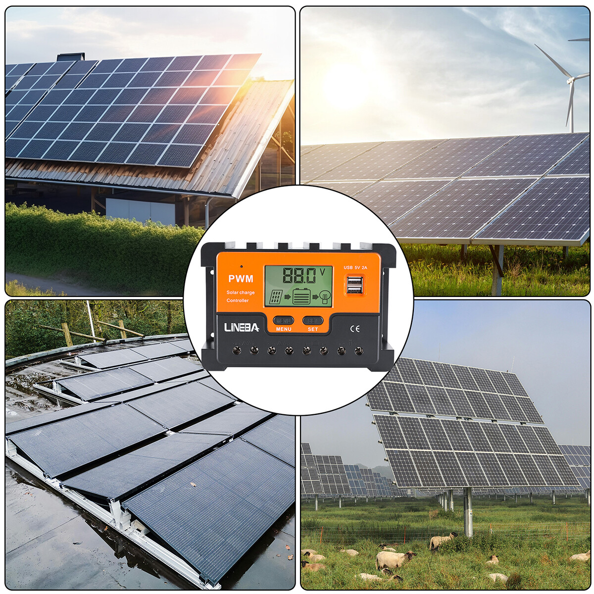 12/24V 30/60/100A MPPT Solar Charge Controller Panel Battery Regulator Dual USB