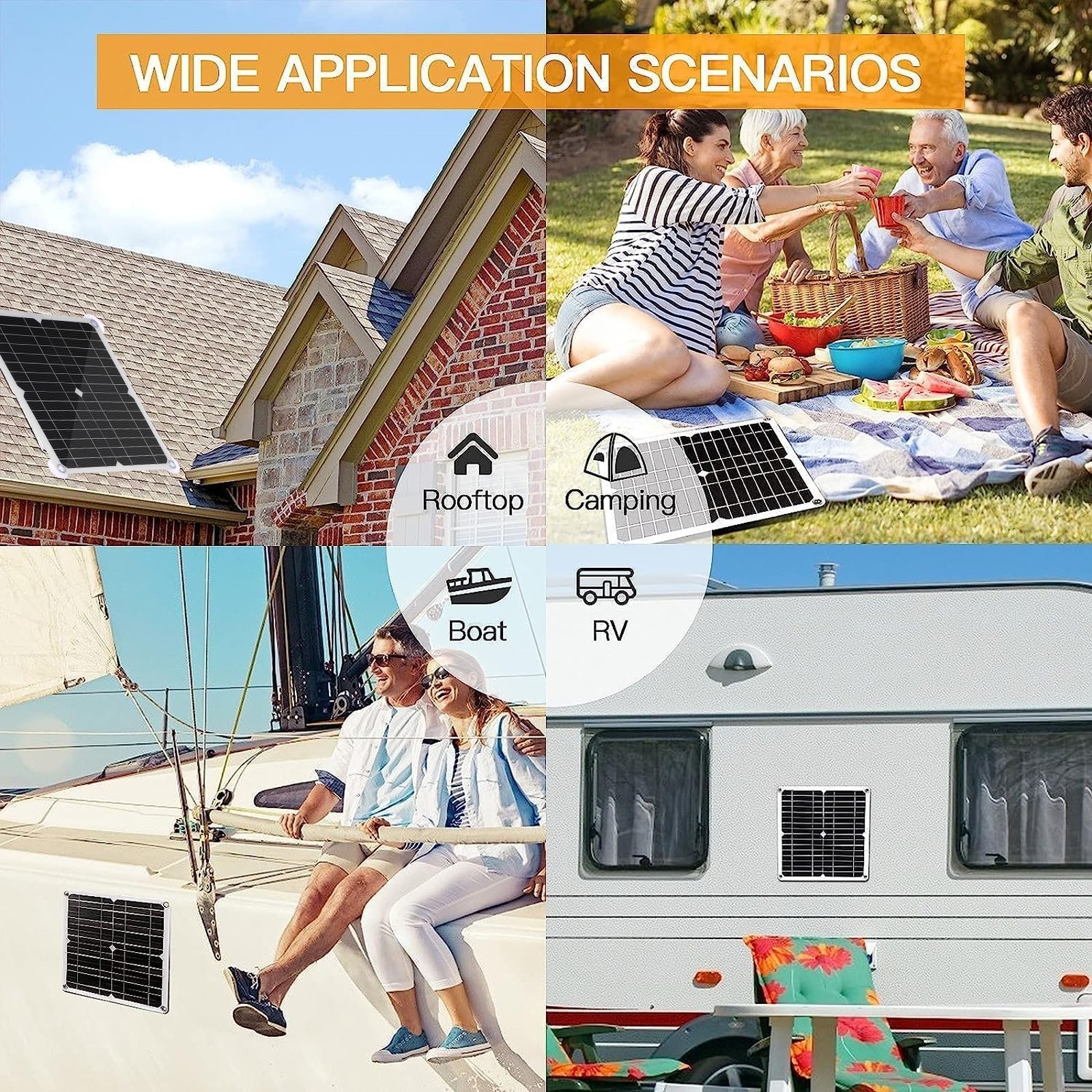 200W Solar Panel Kit 100A 12V Battery Charger With Controller Boat Car RV NEW