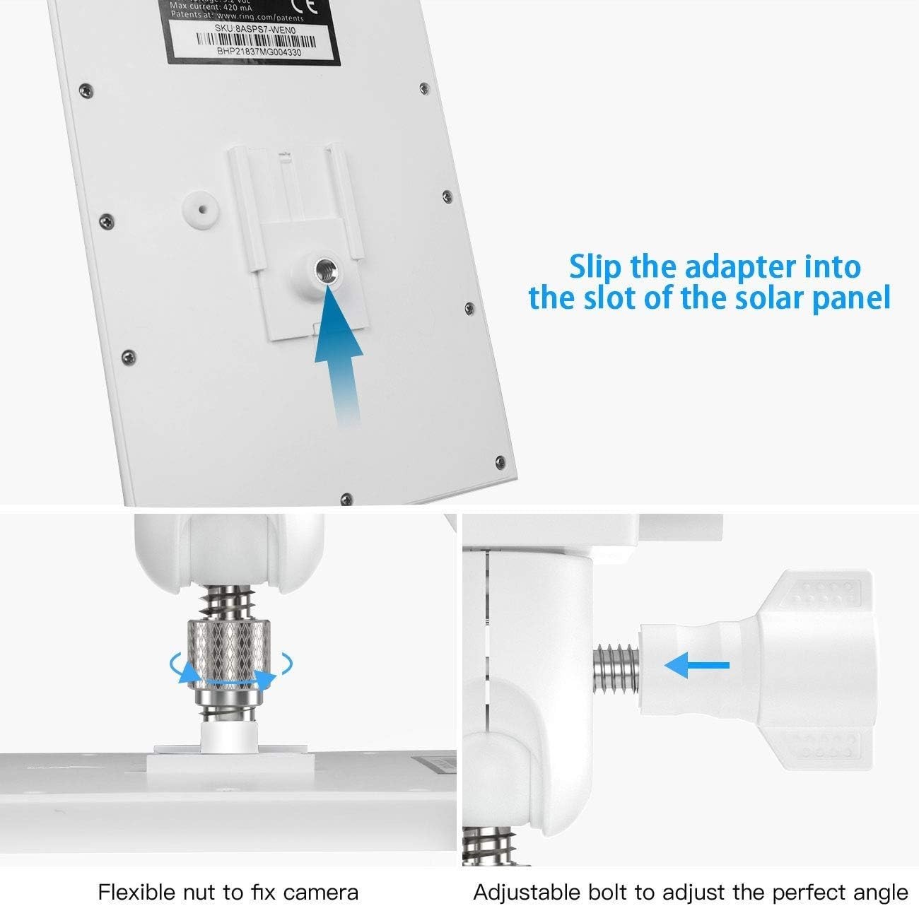 Outdoor Solar Panel Gutter Mount Adjustable Angle White Aluminum Alloy Bracket