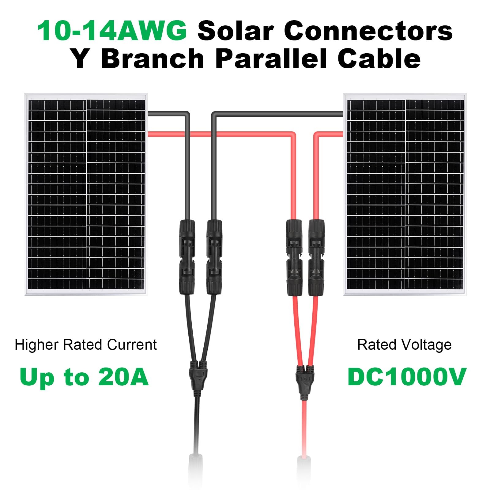 Solar Connectors Y Branch Parallel Adapter Cable 10AWG, Solar Panel 1 to 2 Co…