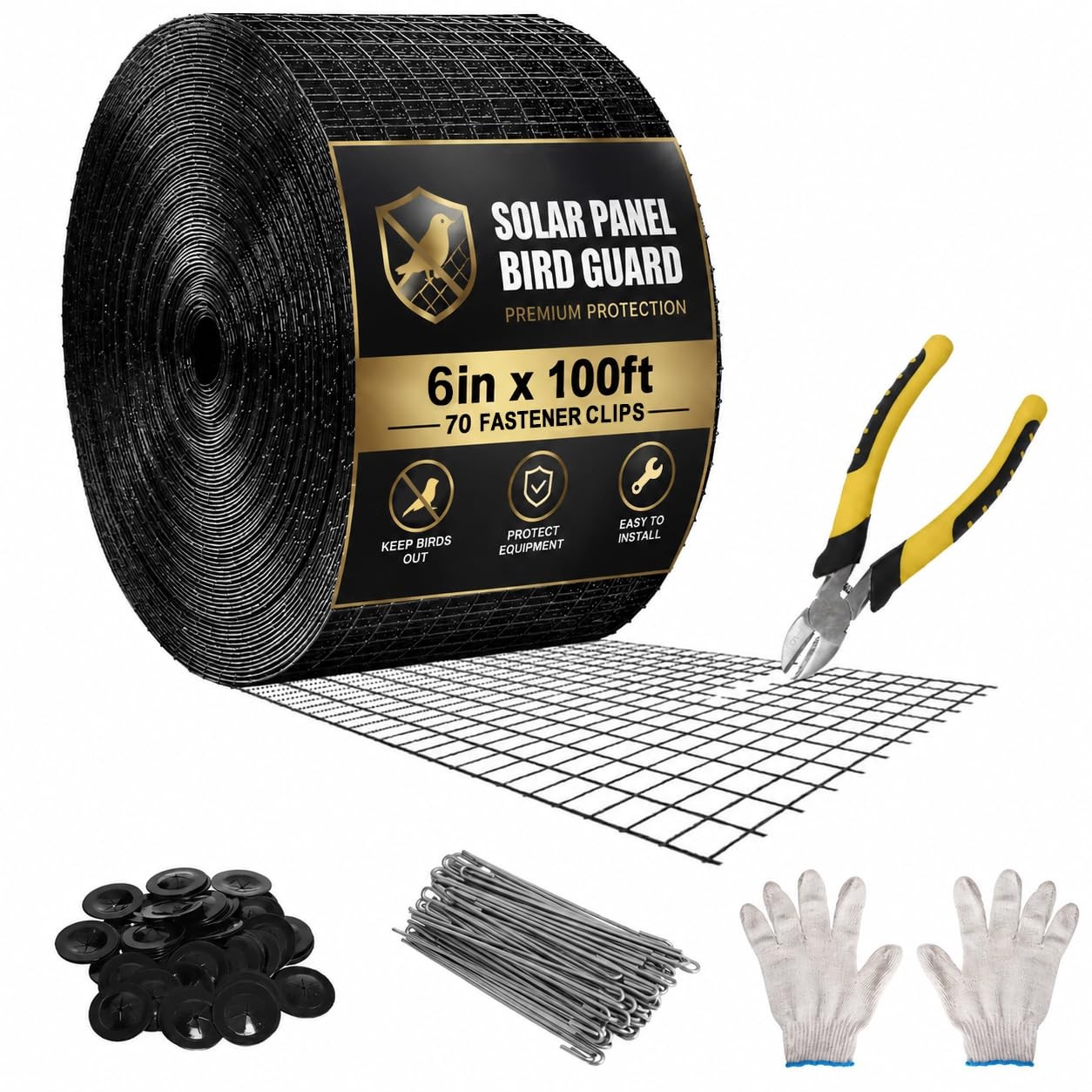 6in X 100ft Solar Panel Bird Guard – 1/2″ Black PVC Mesh Galvanized Rust-Resi…