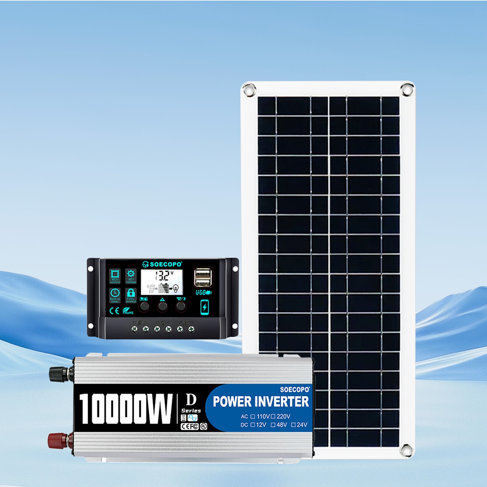10000W Power Inverter Solar Generator W/200W Solar Panel Home Complete Kits US