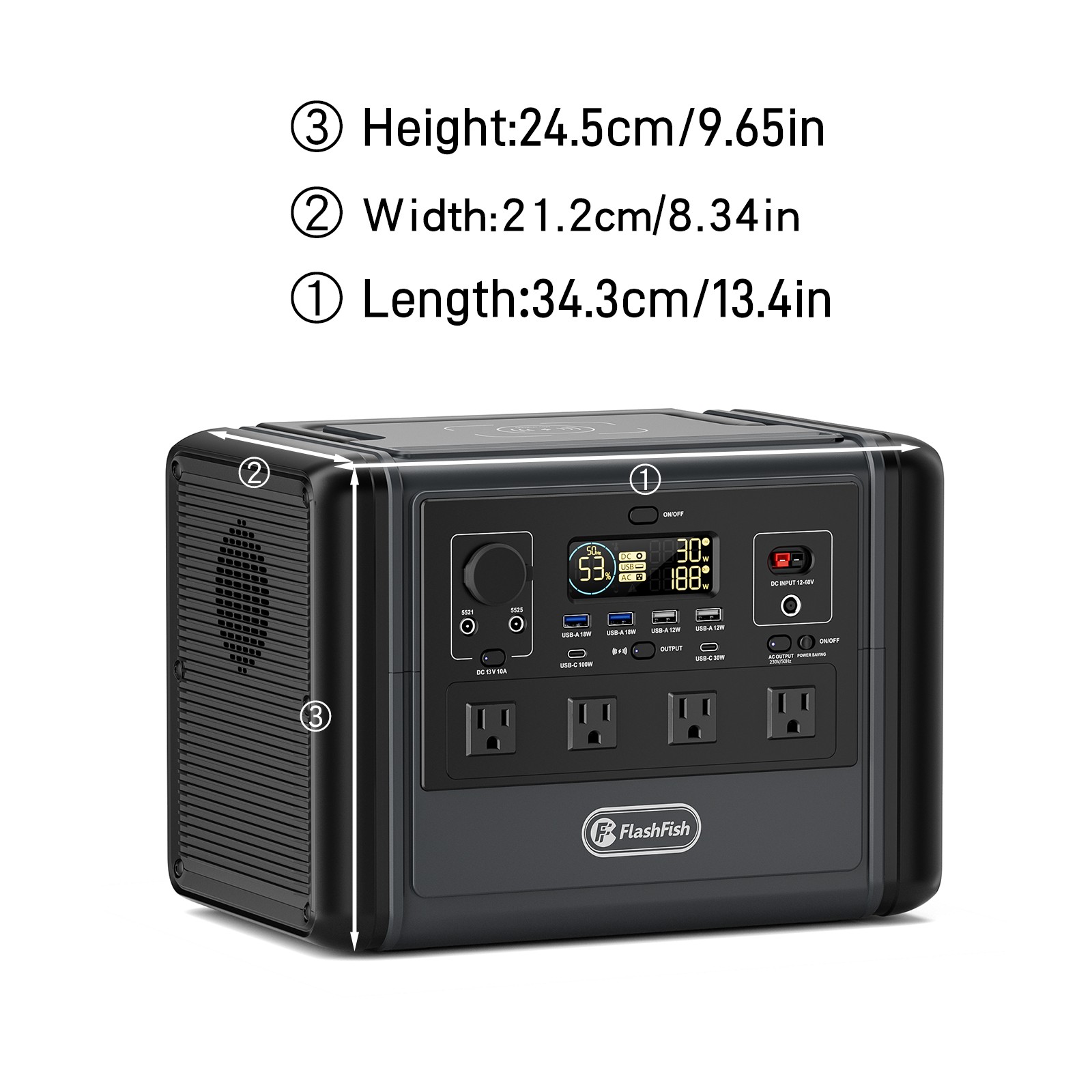 Flashfish T1200S Portable Power Station 1200W 768Wh With 2*Solar Panel 100W 18V