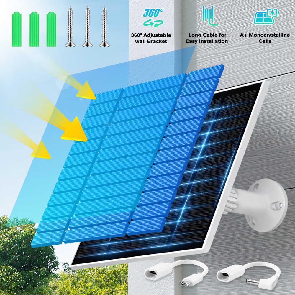 Solar Charging Panel USB C Power for Outdoor Cam Ring Doorbell Battery Charger