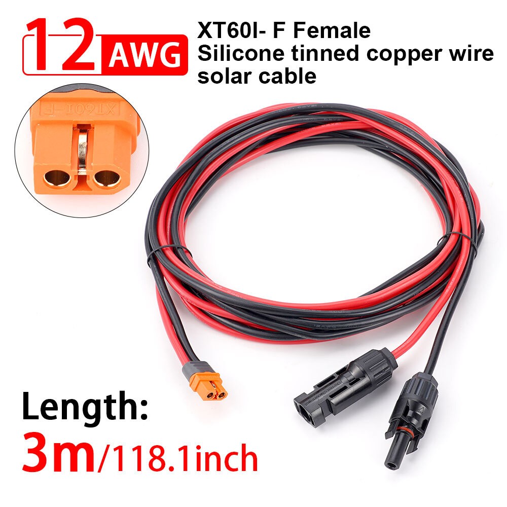 12 AWG XT60i Female to Solar Panel Extension Cable Connector Charging Cable