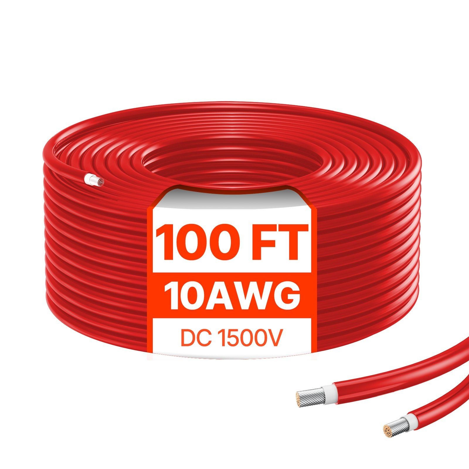 100ft 10AWG Extended PV Cable 6mm² High Temp Resistant Red