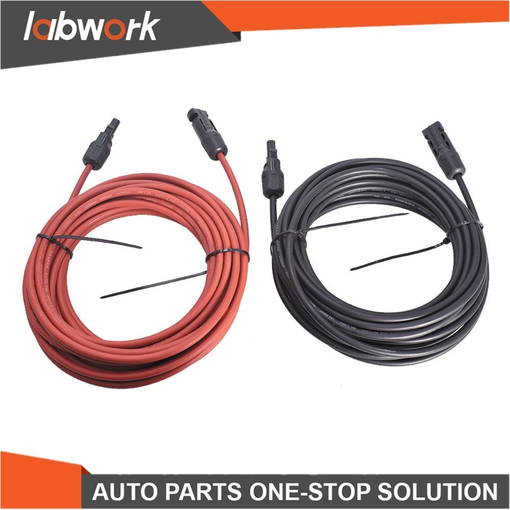 Labwork Solar Panel Extension Cable Wire Connector 1 Pair 10AWG 30FT Black + Red