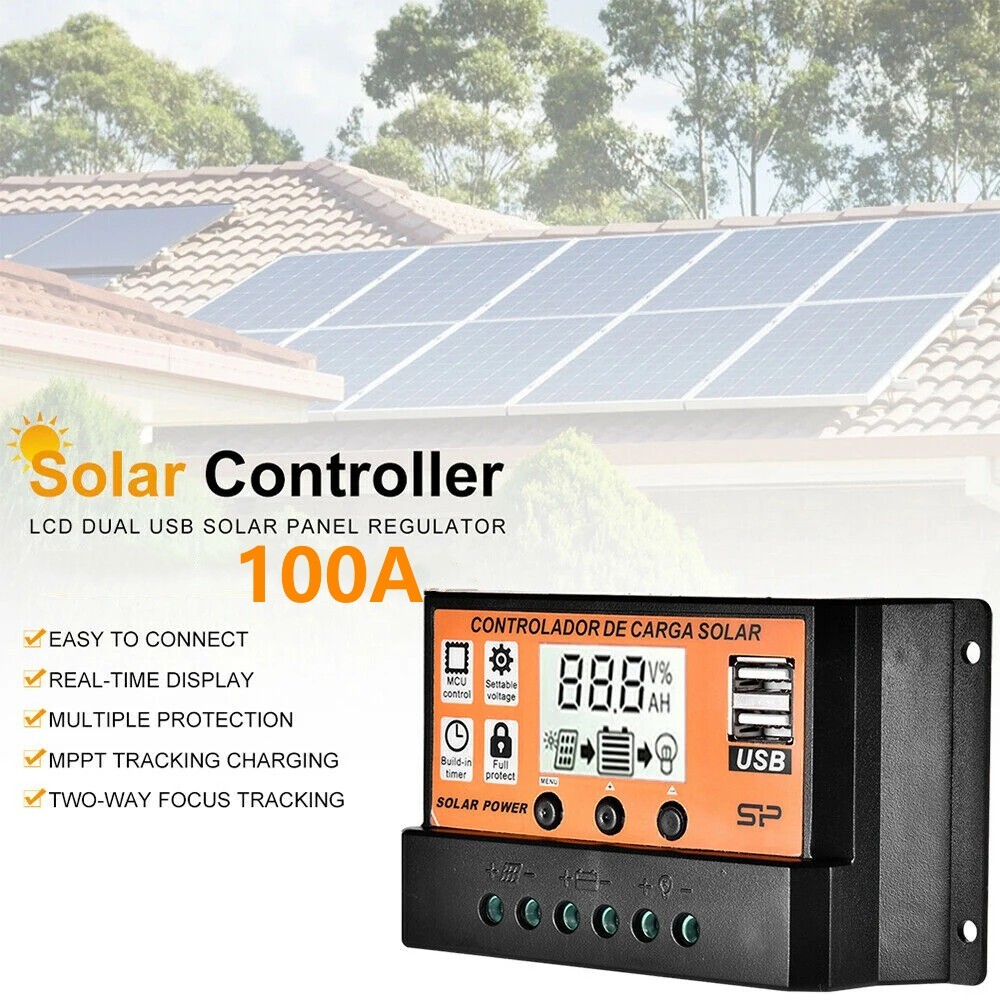 100A PWM Solar Panel Regulator Charge Controller 12V/24V Auto Focus Tracking