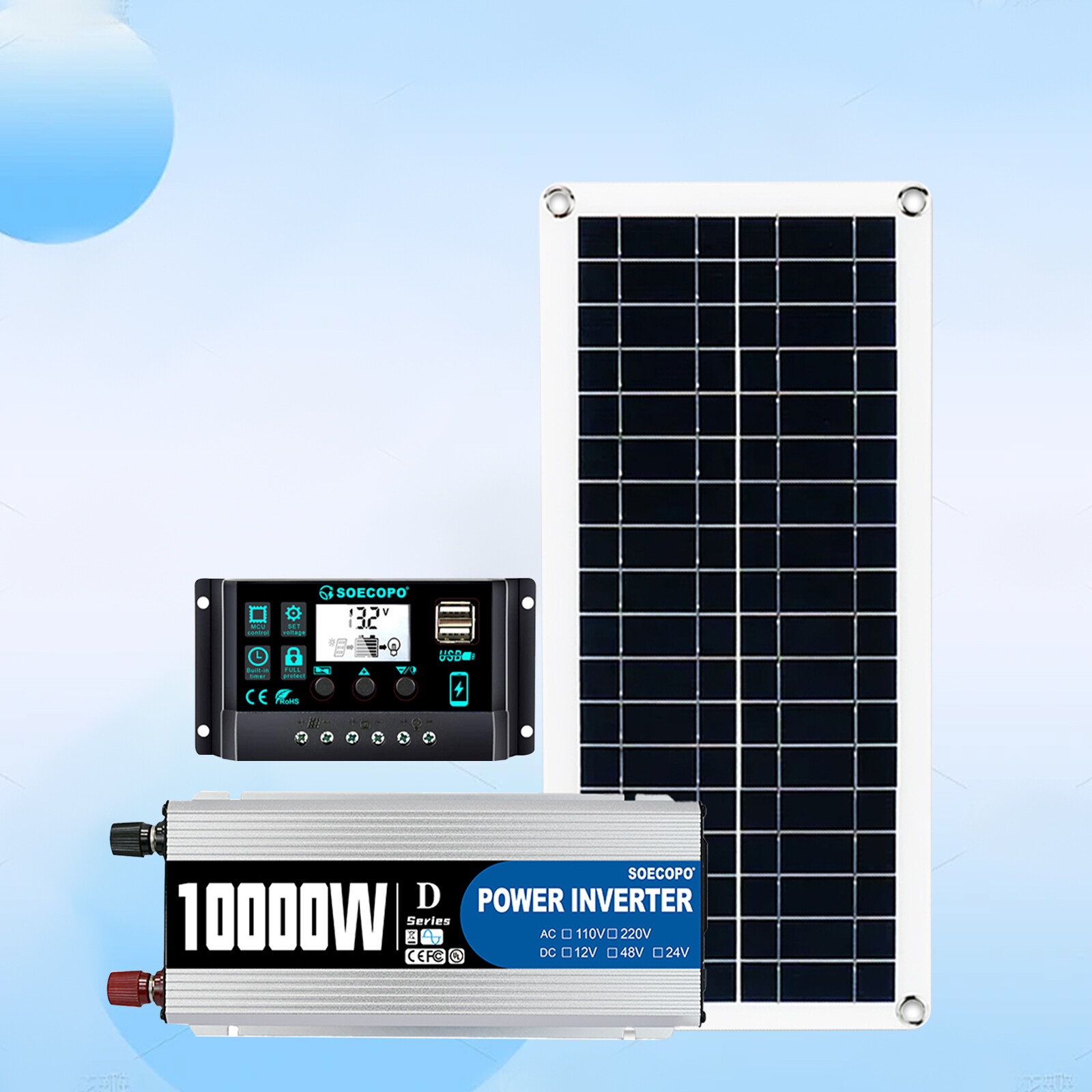 10000W Power Inverter Solar Generator W/200W Solar Panel Home Complete Kits