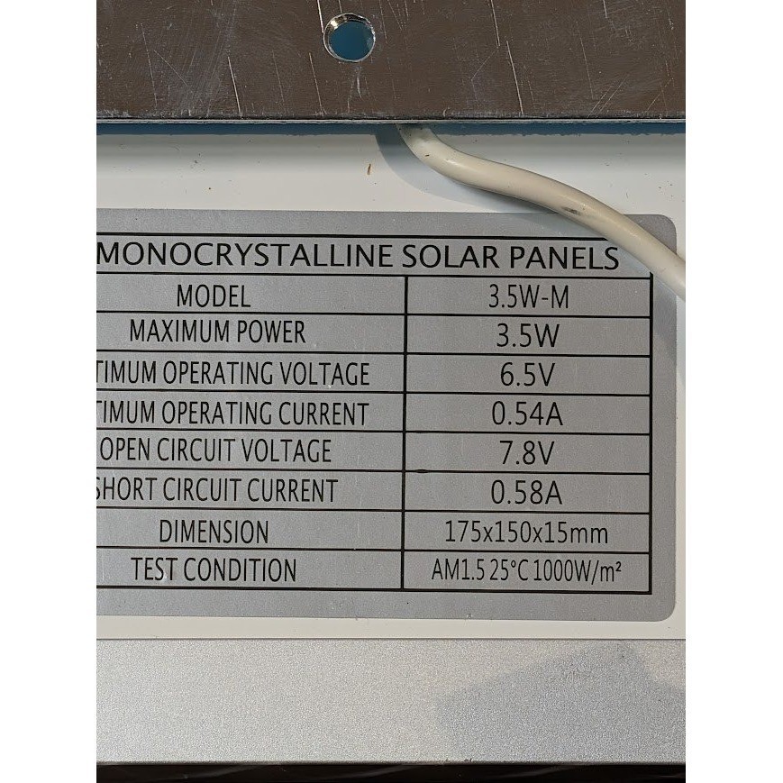 Greenlight Monocrystalline Solar Panel 3.5W 6.5V Model 3.5W-M Used