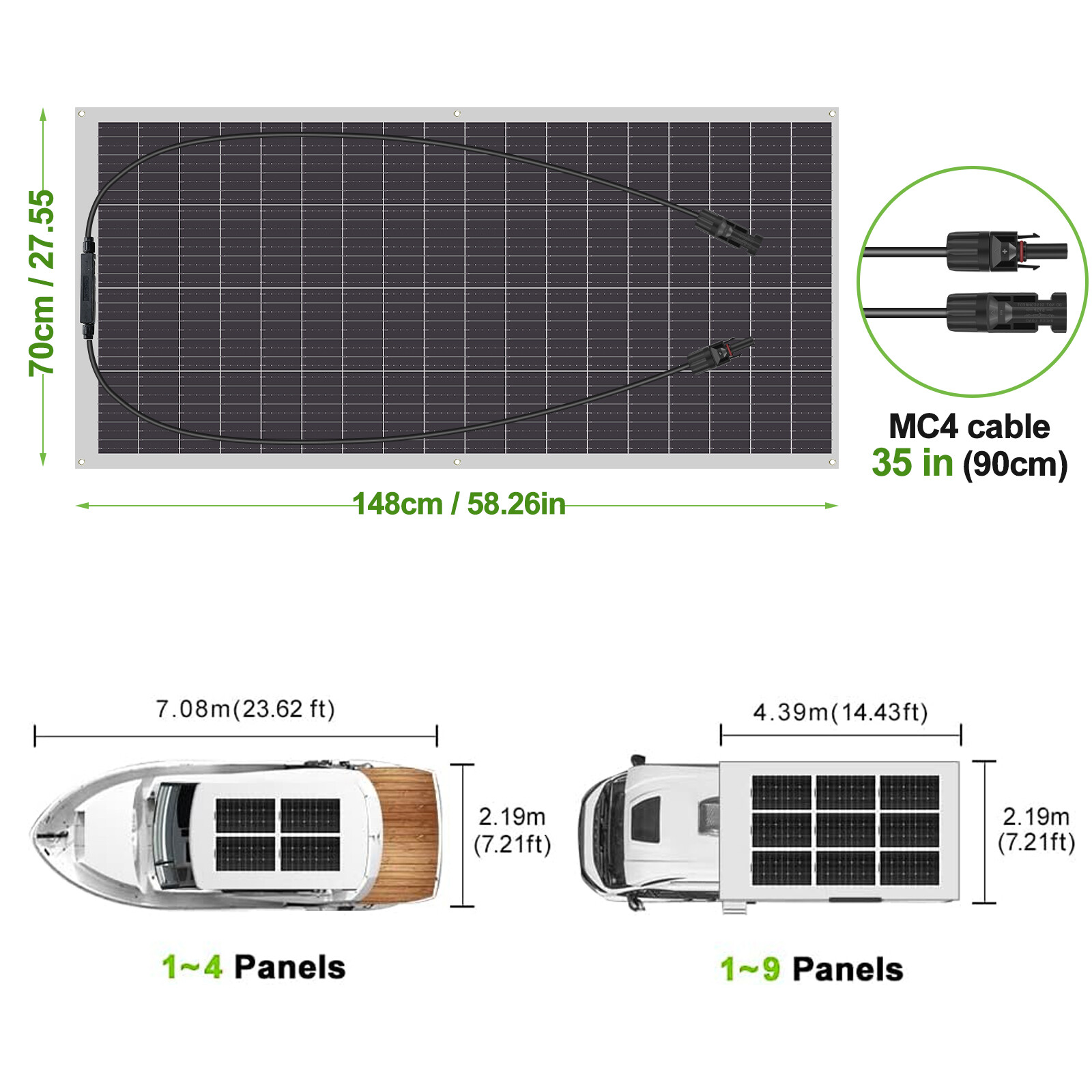 300W Flexible Solar Panel Mono 12V Home RV Boat Camping Power Battery Charging
