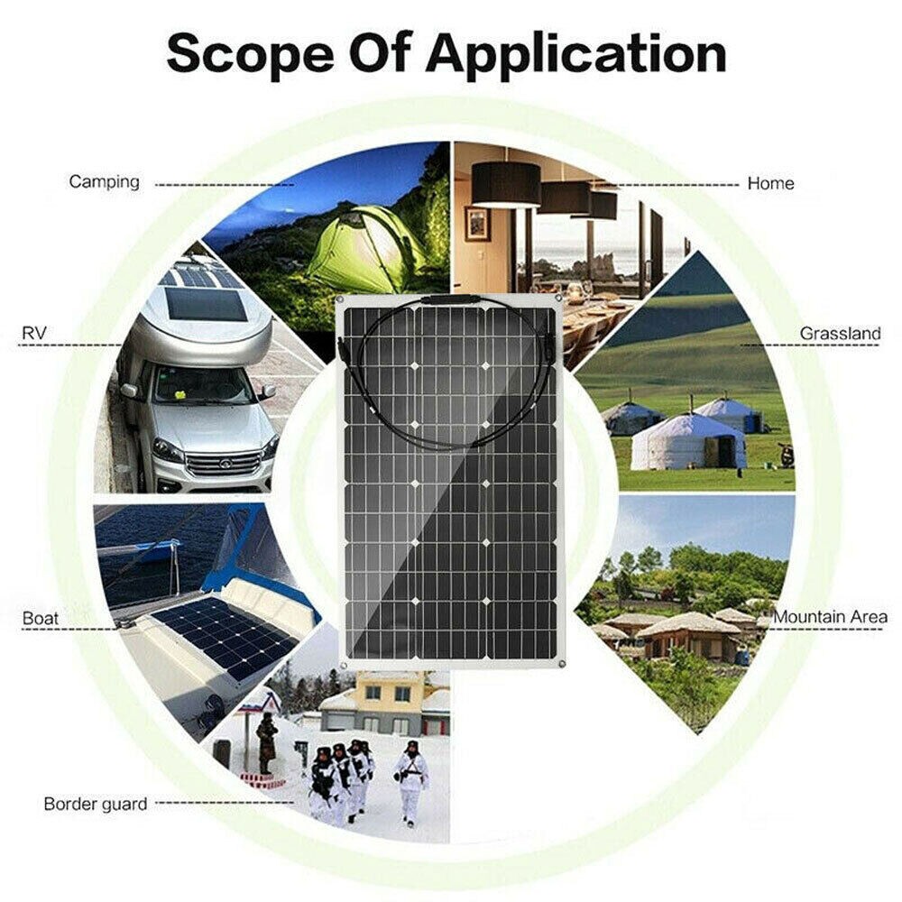 150W Flexible Portable Solar Panel 23.5% RV Rooftop Cabin Car Boat Home Camping