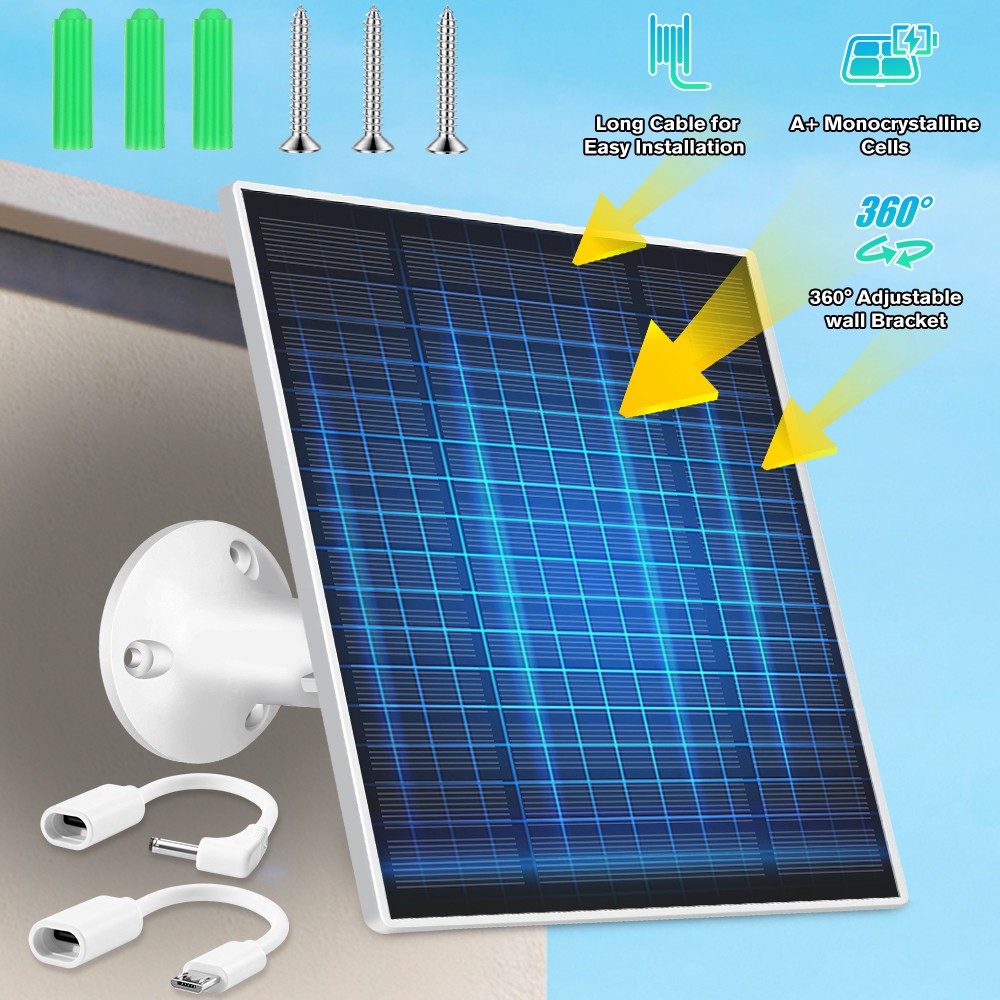 Solar Charging Panel USB C Power for Outdoor Cam Ring Doorbell Battery Charger