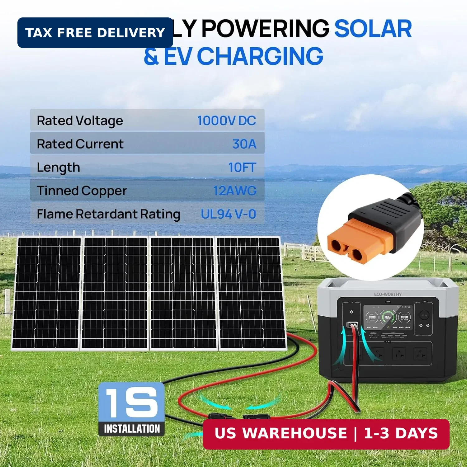 ECO-WORTHY Solar to XT60i Cable 12AWG 10FT Extension Cable Solar Connector to XT