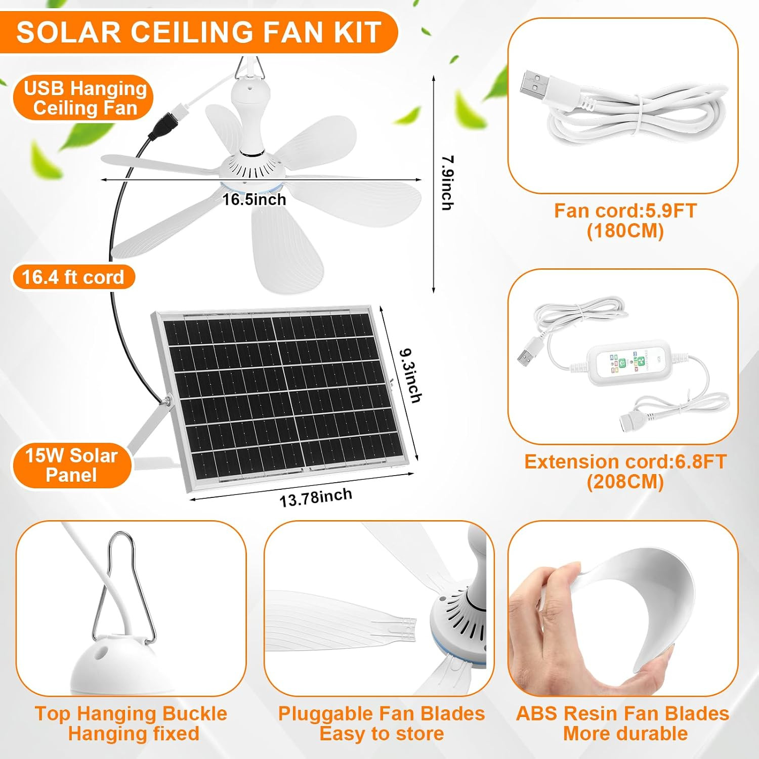 Solar Chicken Coop Fan and Light Kit, 15W Powerful Solar Panel, 4500Mah Recharge