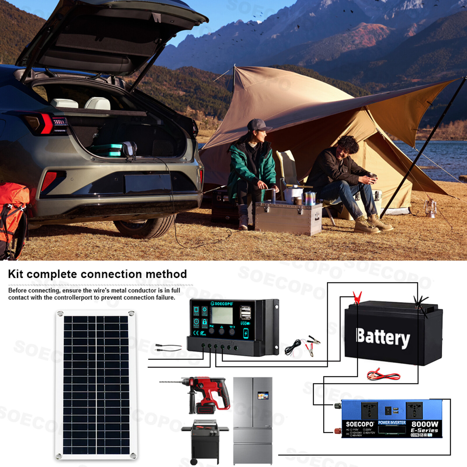8000W Off-Grid Solar System Complete Kit Dual12V/24V To 110V/220V Inverter