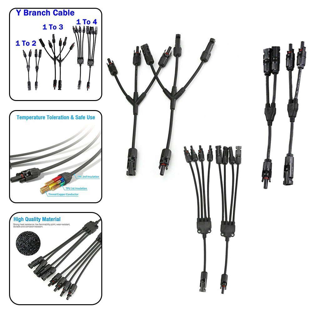 Solar Panel Y Branch Cable Connection Waterproof Adapter Connector Extension