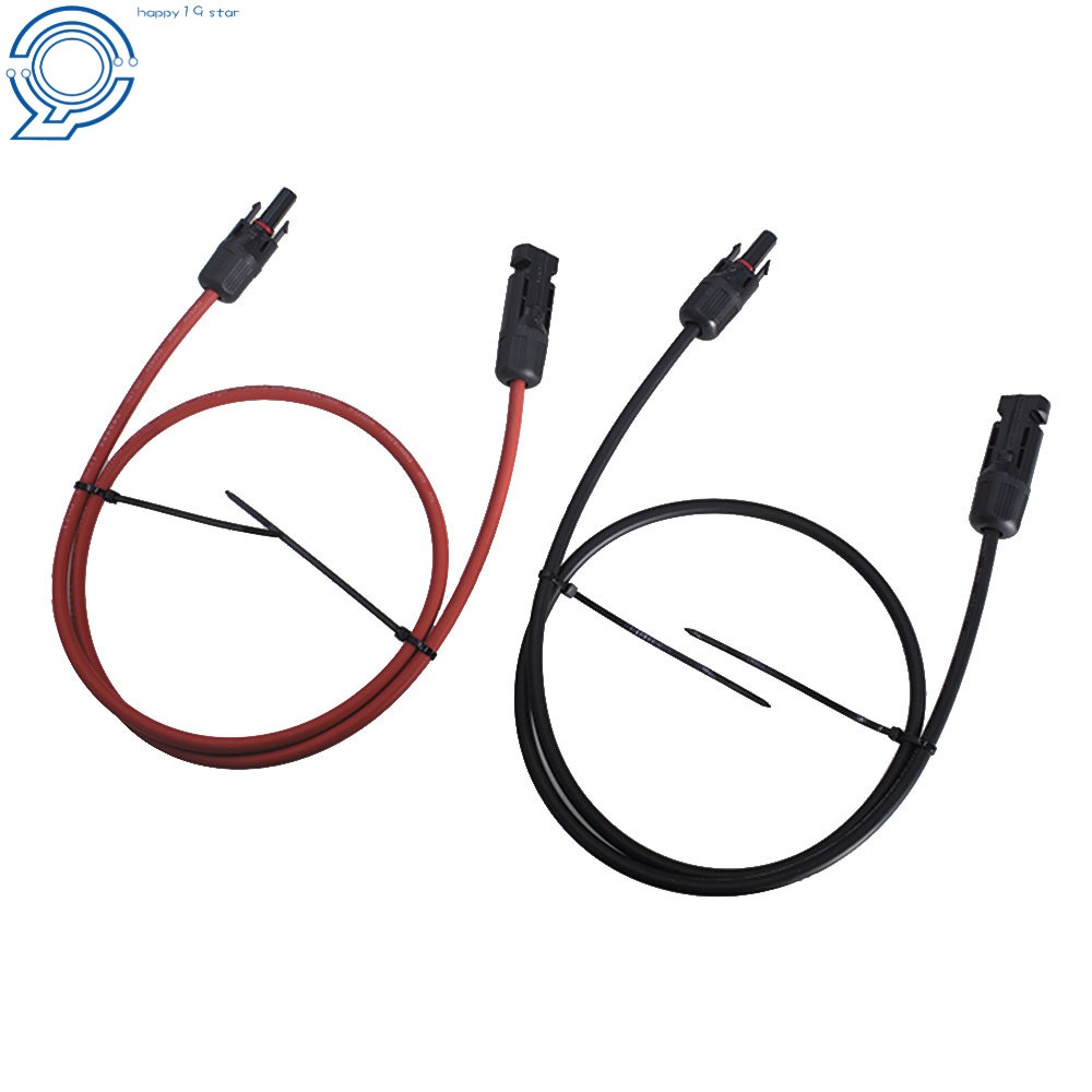 1 Pair 3 Feet Solar Panel Extension Cable Wire Connector 10 AWG Black + Red