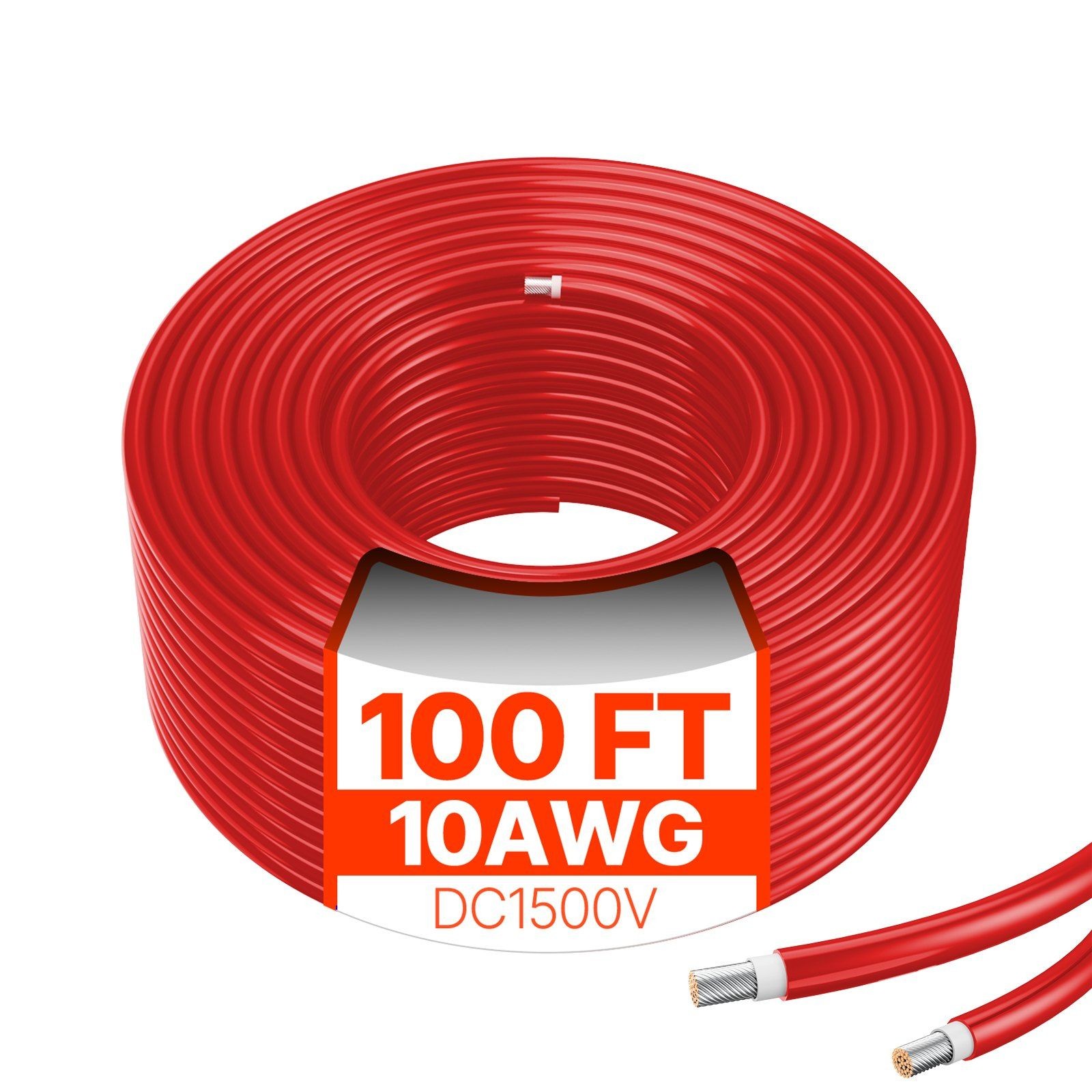 100ft 10AWG Long-Run PV Extension Wire 6mm² Waterproof Red