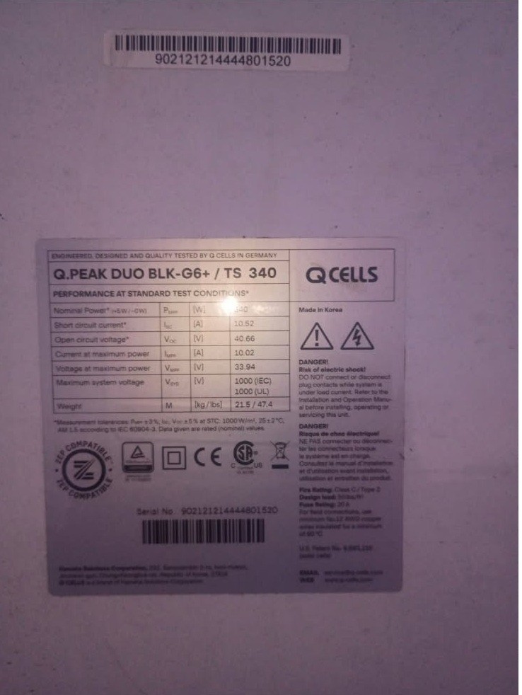 340W QCELLS Q.PEAK DUO BLK-G6+ 340 TS PRE-OWNED Solar Modules, panels zep solar
