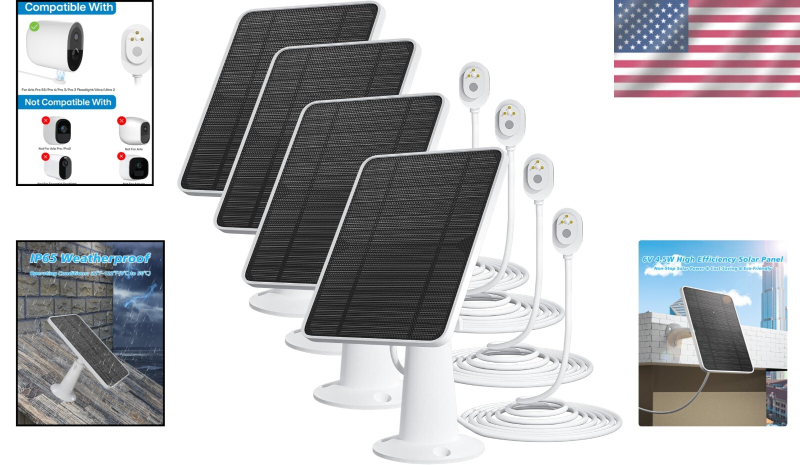 All-Weather Solar Panel Set for Arlo Ultra/Pro 3 Security Cameras – 4 Pack