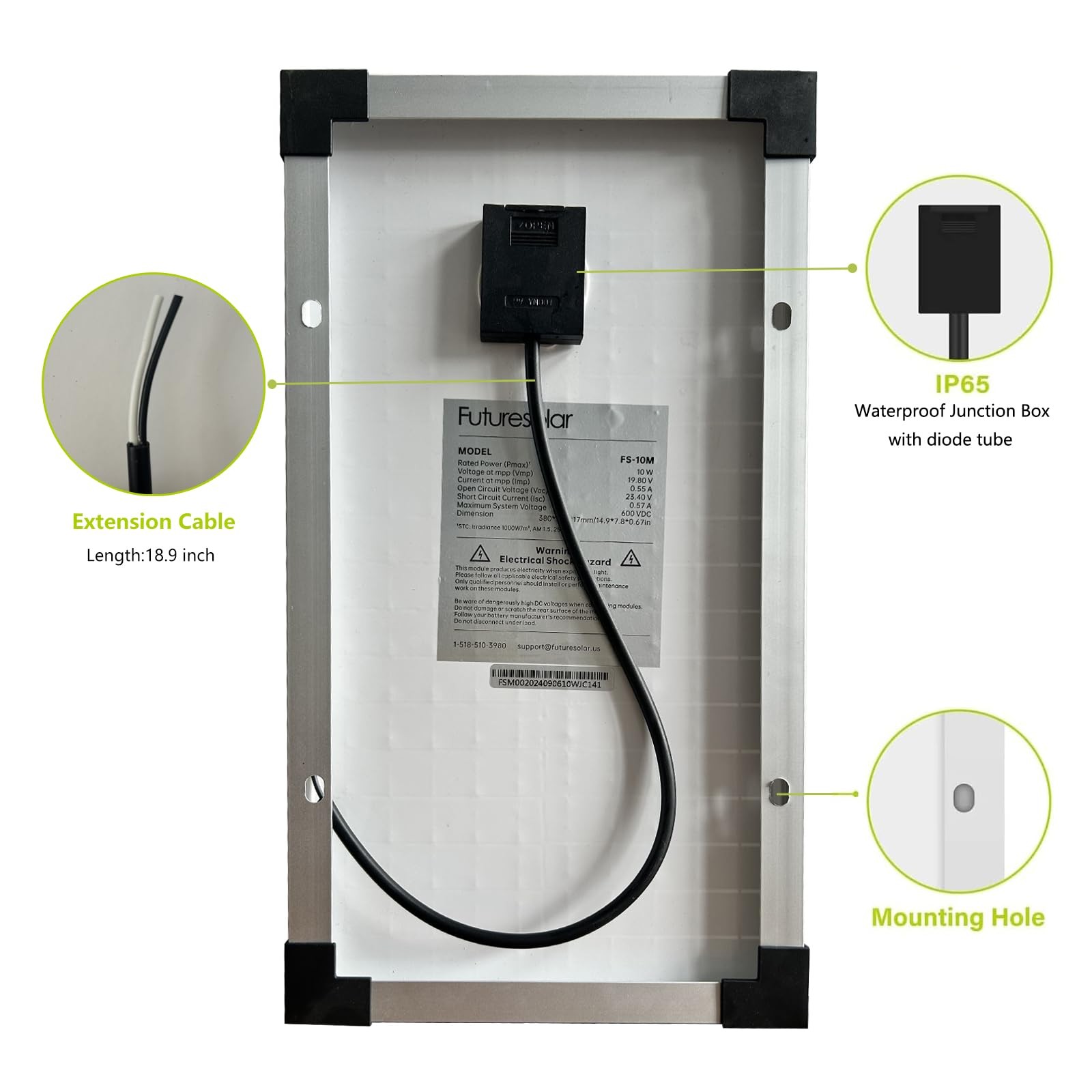 12V 10W Solar Panel Battery Charger for Vehicle Gate Opener Black