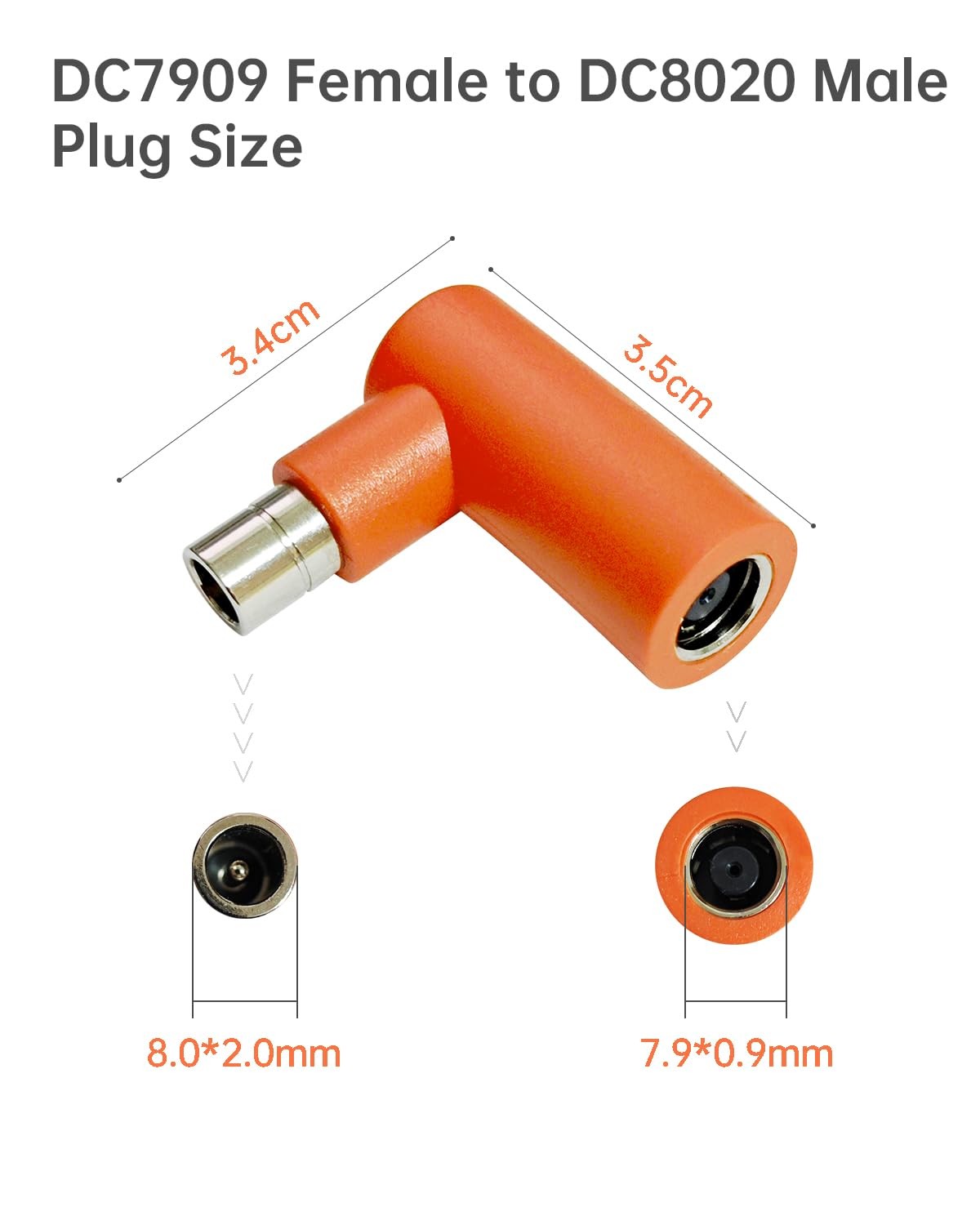 DC 7909 to DC 8020 Adapter 90-Degree Right Angle, DC7909 Female to DC8020 Mal…